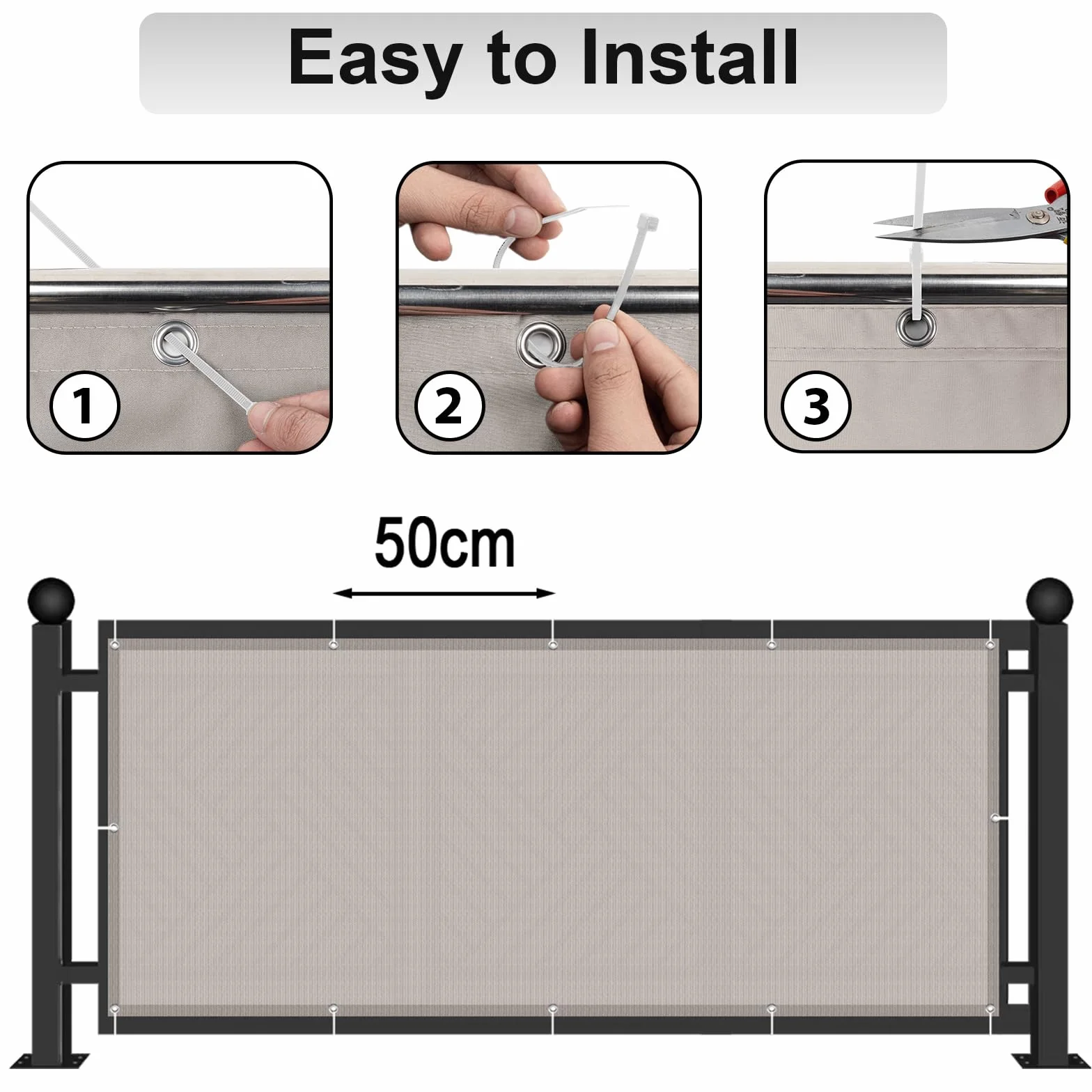 AXT SHADE Osłona Balkonowa 90x400cm Ochrona przed Wiatrem Nieprzejrzysta osłona Balkonu PES 170g/m² Ochrona przed Wiatrem i Promieniowaniem UV z oczkami i opaskami Kablowymi-Taupe