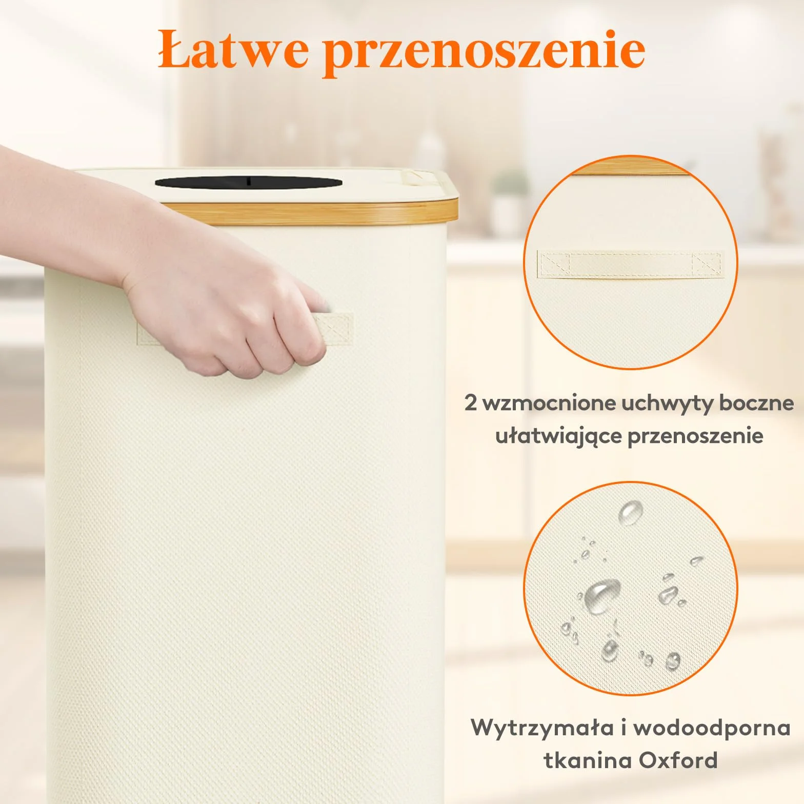 Lifewit Przenośny kosz na śmieci z recyklingu, szklany pojemnik na butelki z tworzywa sztucznego, duży bambusowy kosz na śmieci do Tris Selective, 100L, biały