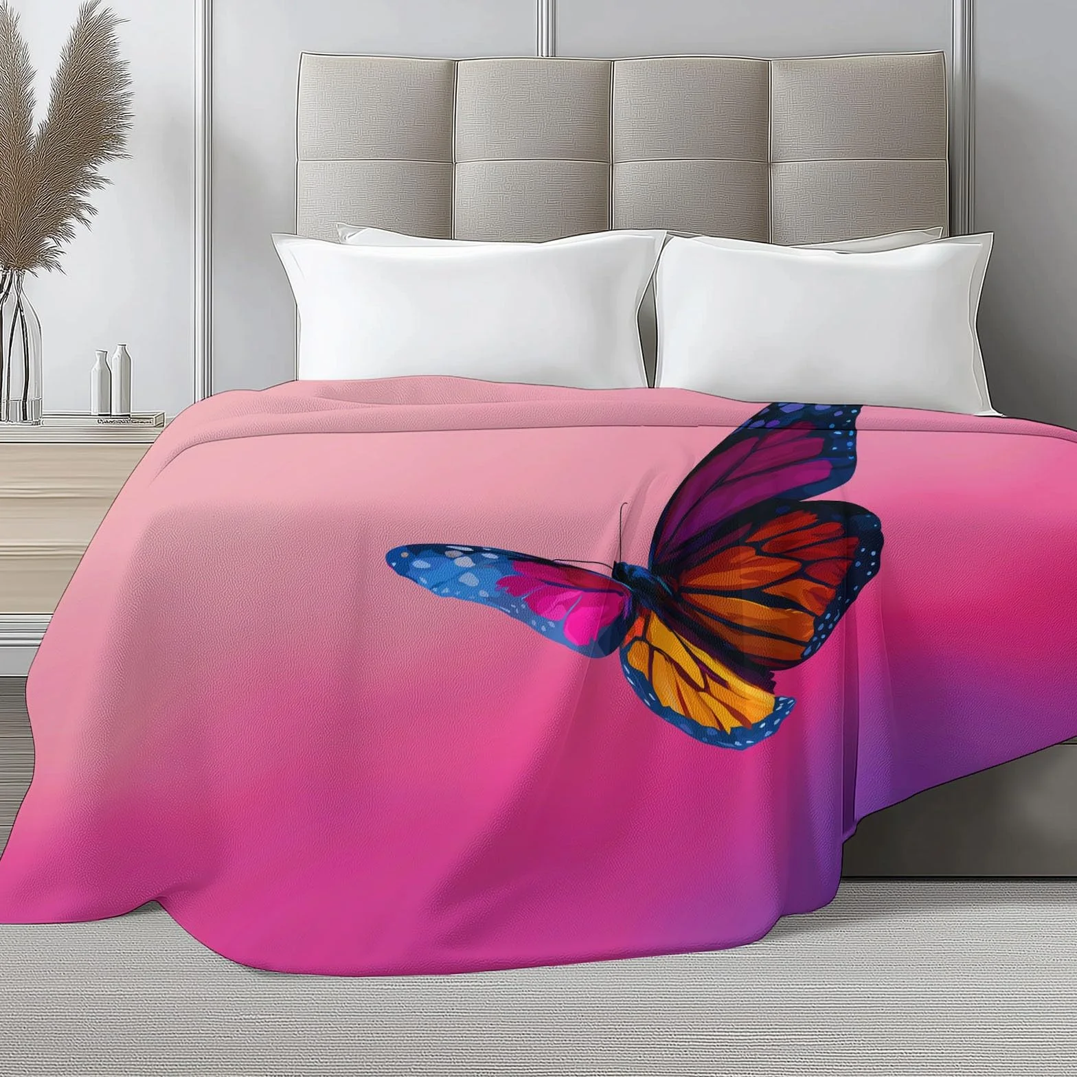 Puszyste kwiaty, kolorowe motyle, flanelowe narzuty, koc na sofę, łóżko, krzesło, miękka pościel w stylu kreskówkowym, 180 x 200 cm, dekoracyjny, ultramiękki koc na łóżko dla dzieci, nastolatków