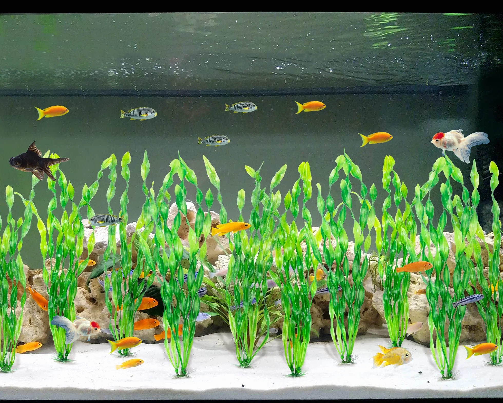 MyLifeUNIT Artificial Seaweed Aquarium Plants 10 PCS Green Plastic Fish Tank Decorations