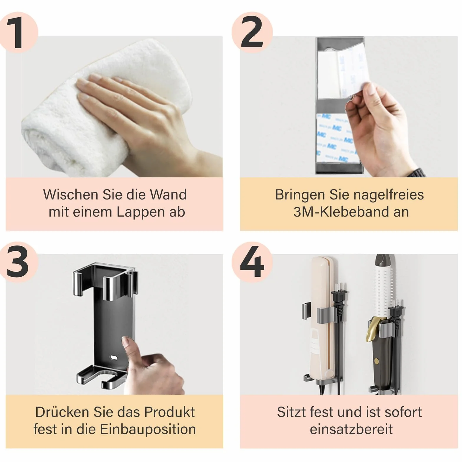GIONAR Uchwyt ścienny do Dyson Airwrap, metalowy uchwyt bez wiercenia, do Dyson Airwrap, odporny na wysokie temperatury stop aluminium, do prostownic, lokówek i wielu innych, szary pistolet