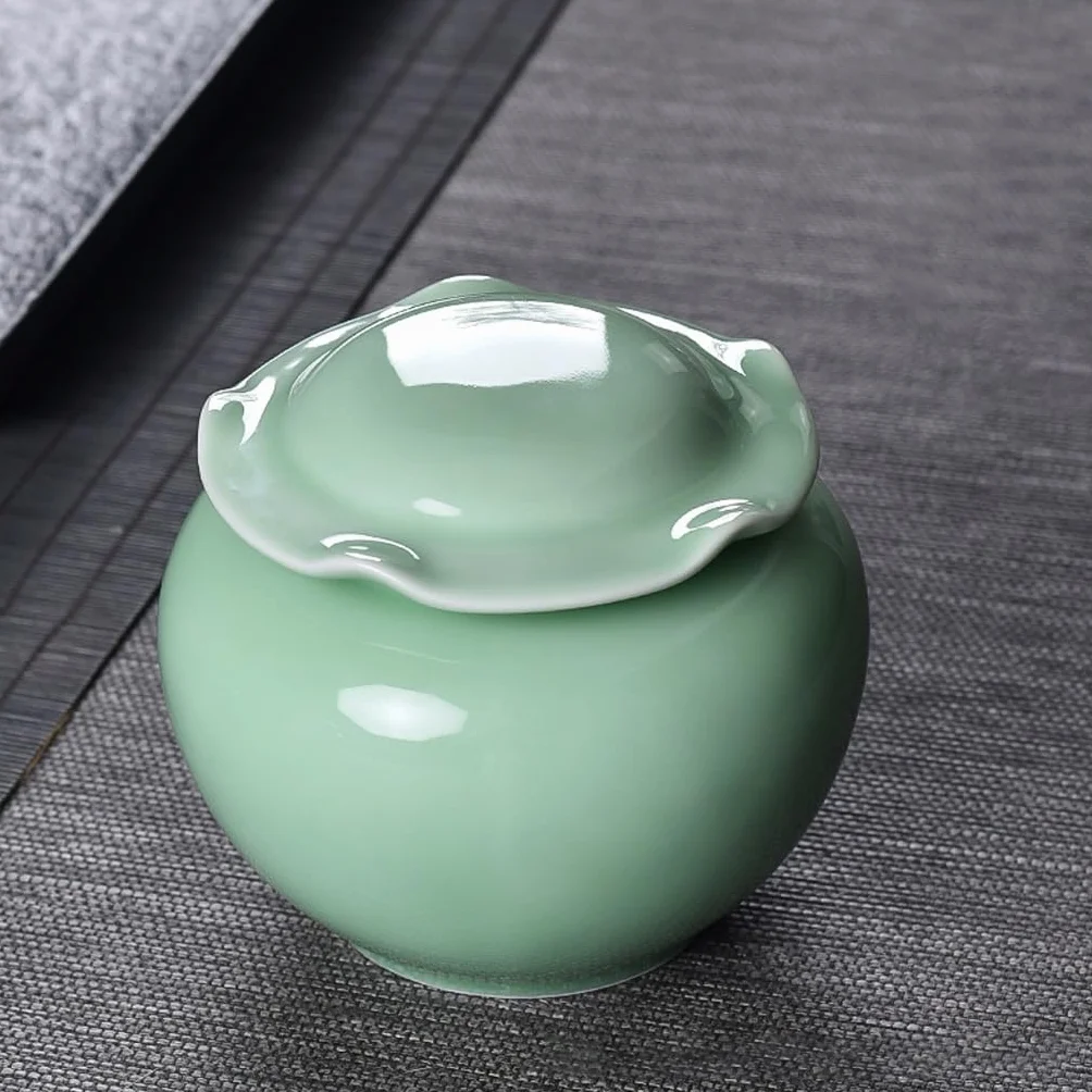 XYNSNDB Pojemnik na herbatę Puszka na herbatę z liści seledynowych, zamknięta puszka na herbatę, puszka do przechowywania, ceramiczny zestaw do przechowywania herbaty w gospodarstwie domowym Zestaw do