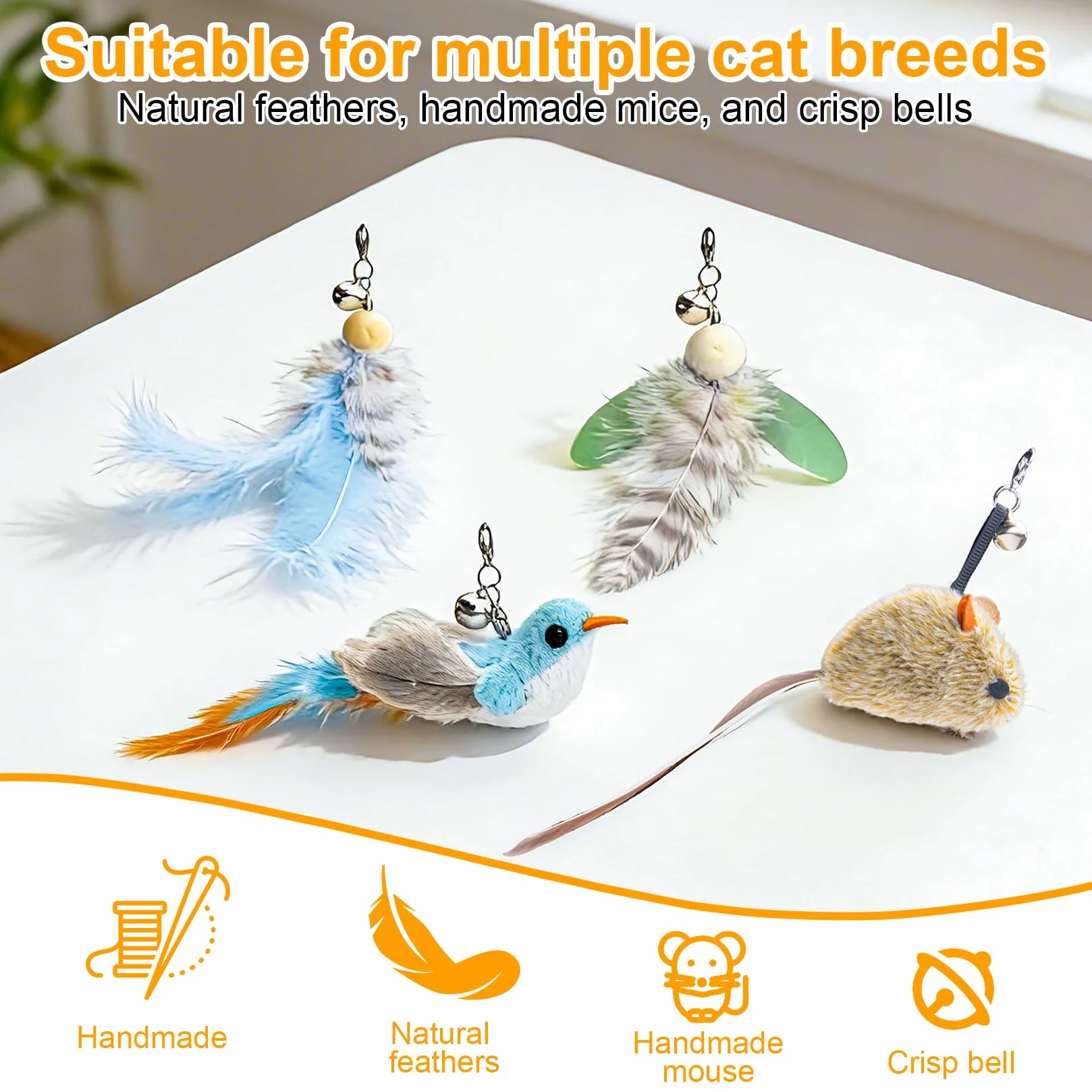 Interaktywna zabawka dla kotów, 7 szt., do samodzielnego zajęcia, interaktywne wędkowanie dla kotów, stabilna zabawka z piórami dla kotów, zabawka z wymiennymi główkami, zestaw zabawek dla kotów
