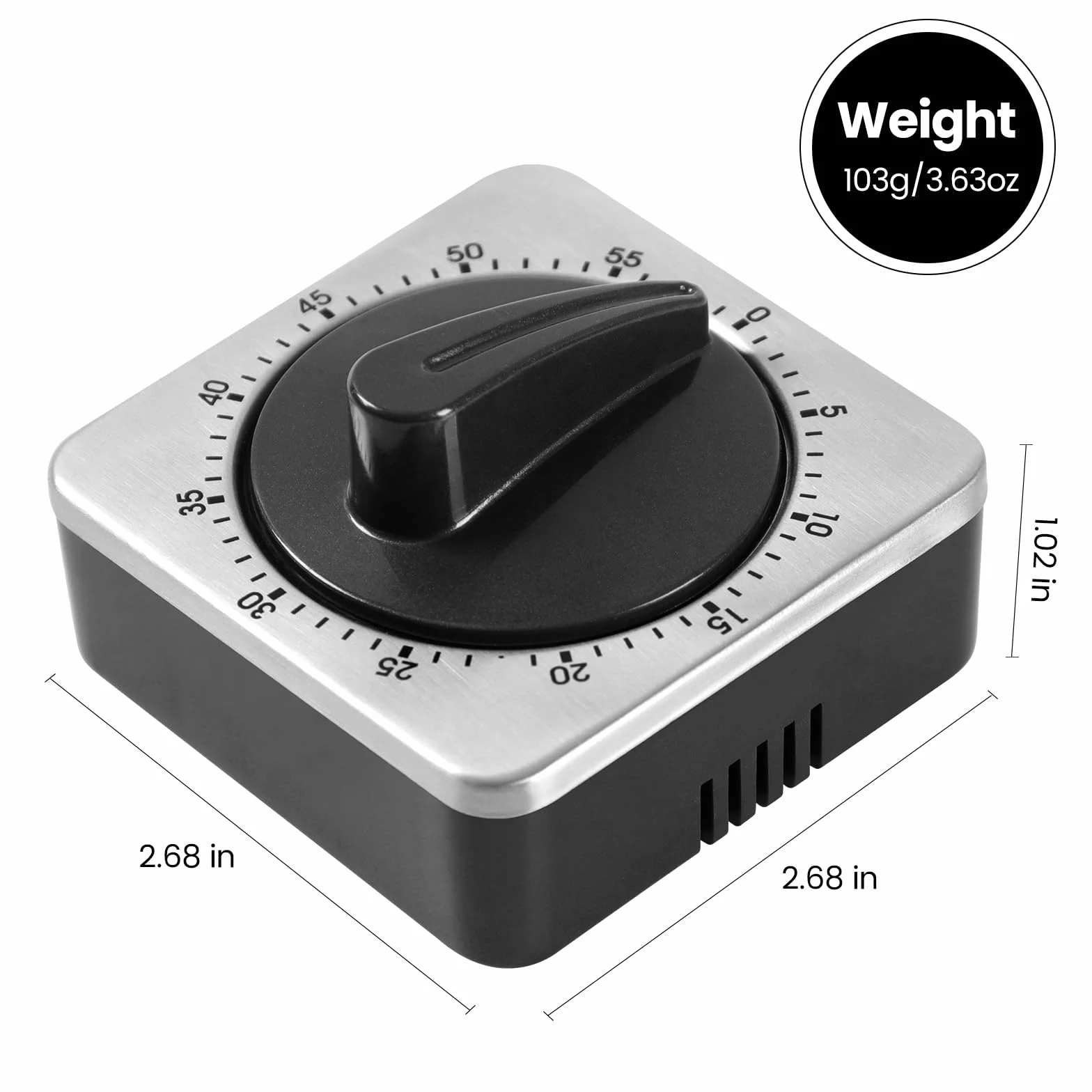 Albayrak Timer kuchenny, zegar szefa kuchni z głośnym alarmem, nie wymaga baterii, 100% mechaniczny - magnetyczny spód, wykwintny korpus ze stali nierdzewnej - przypomnienie o odliczaniu - srebrny, 1