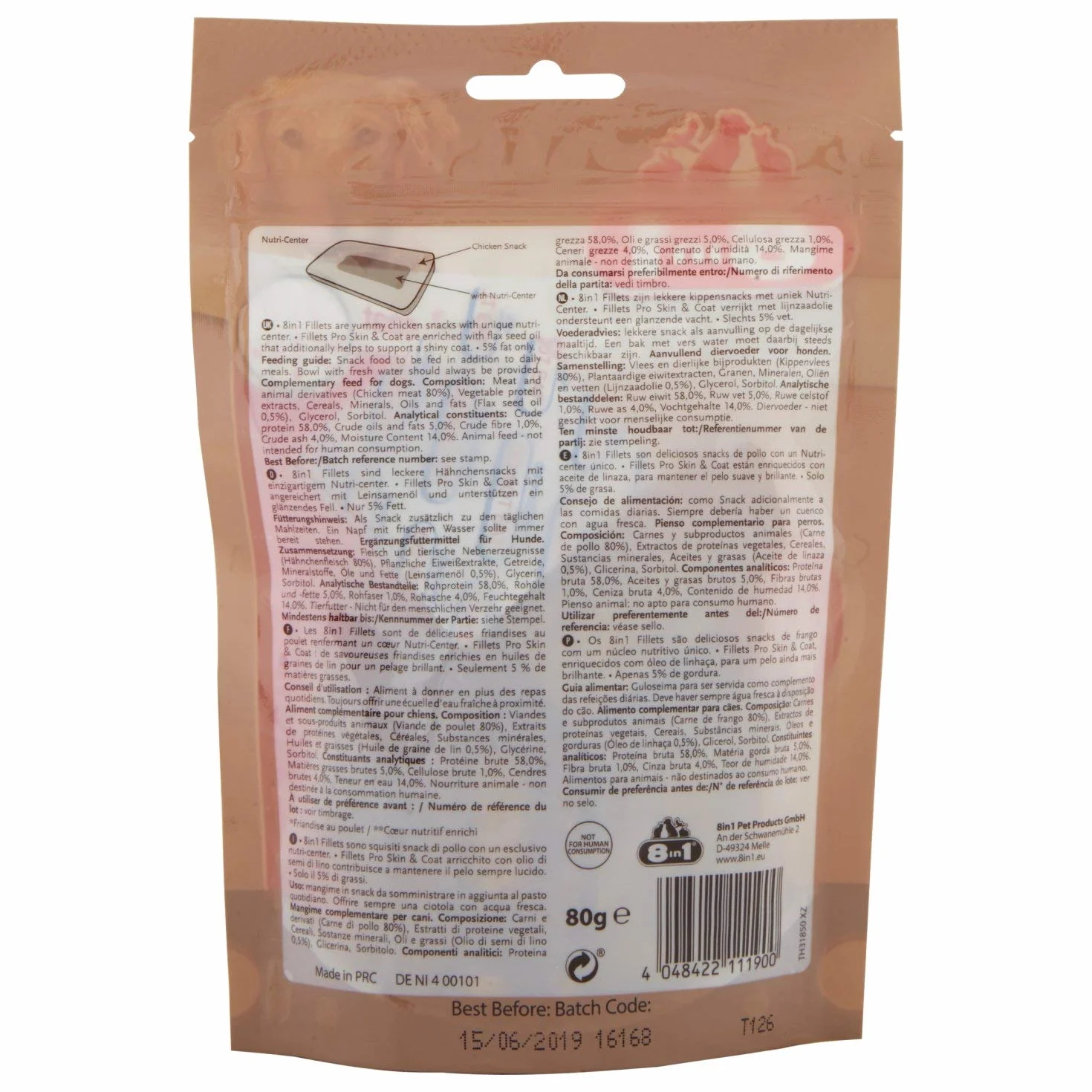 8In1 Fillets Pro Skin&Coat Smakołyki dla Psów, Kurczak, 80 g