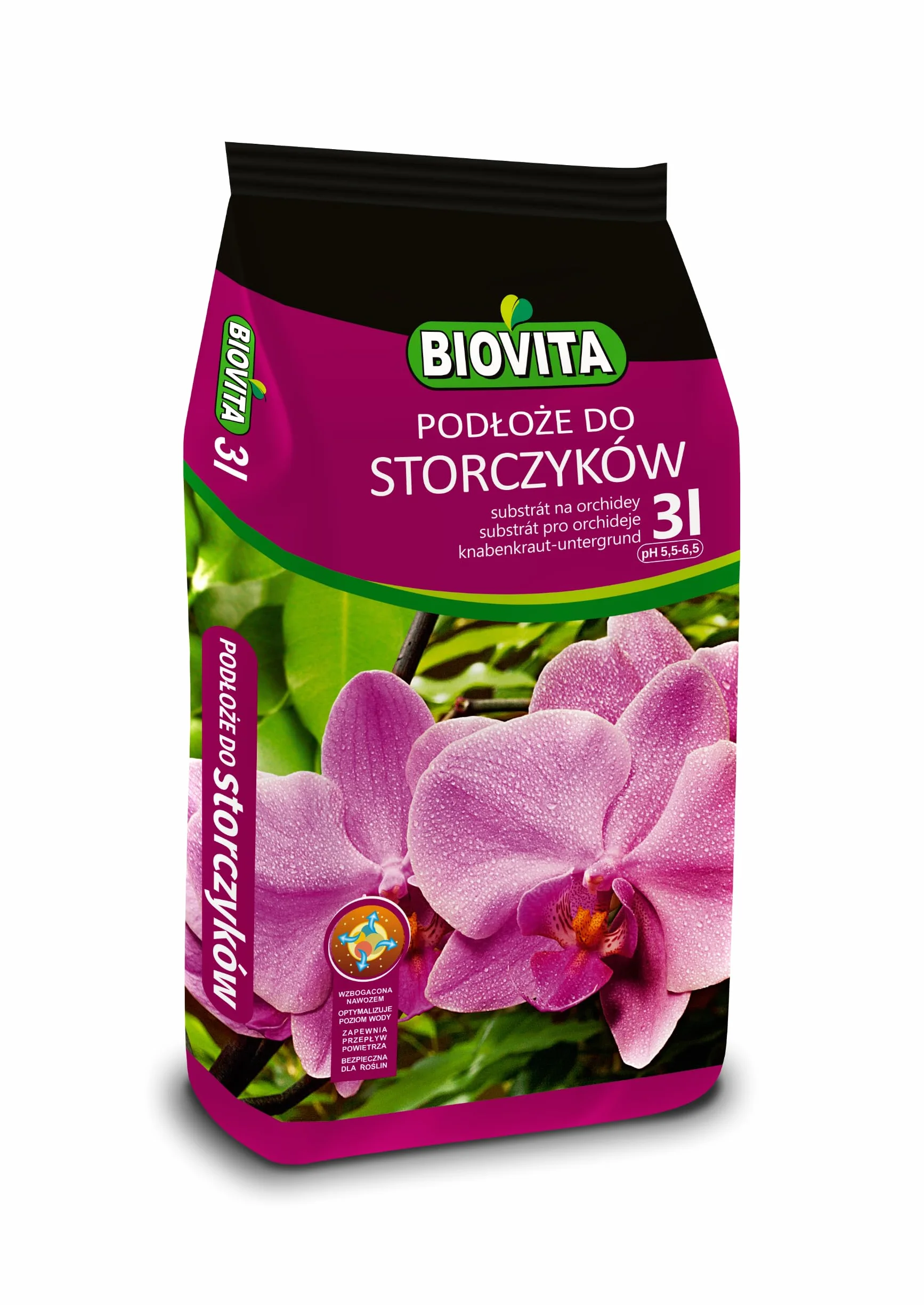 Biovita 3l Orchid Ziemia o naturalnym pochodzeniu, o lekkiej i przewiewnej strukturze, wzbogaconej nawozem