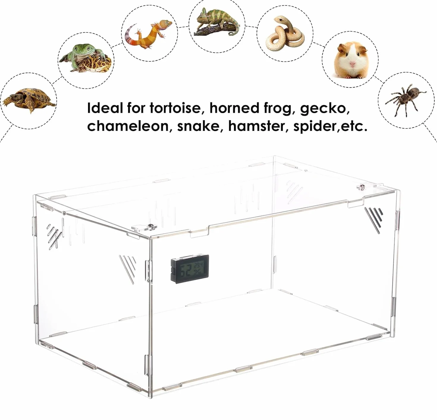 Akrylowe terrarium z higrometrem 40x25x20 cm dla gadów pająków gekonów