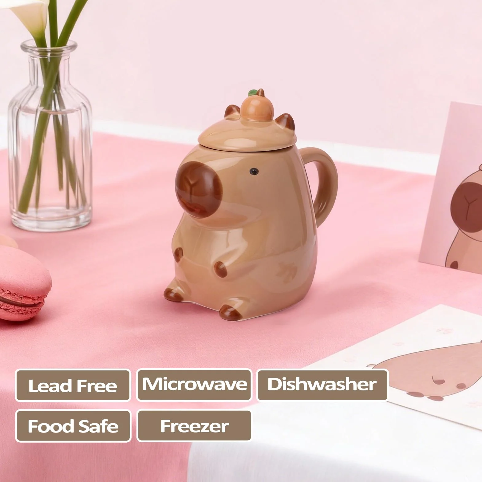 Capybara Filiżanka ceramiczna 450 ml – słodka świnka wodna, filiżanka do kawy z łyżeczką, duży kubek Capybara do kawy i herbaty, uroczy kubek ze zwierzętami do biura, pomysł na prezent dla