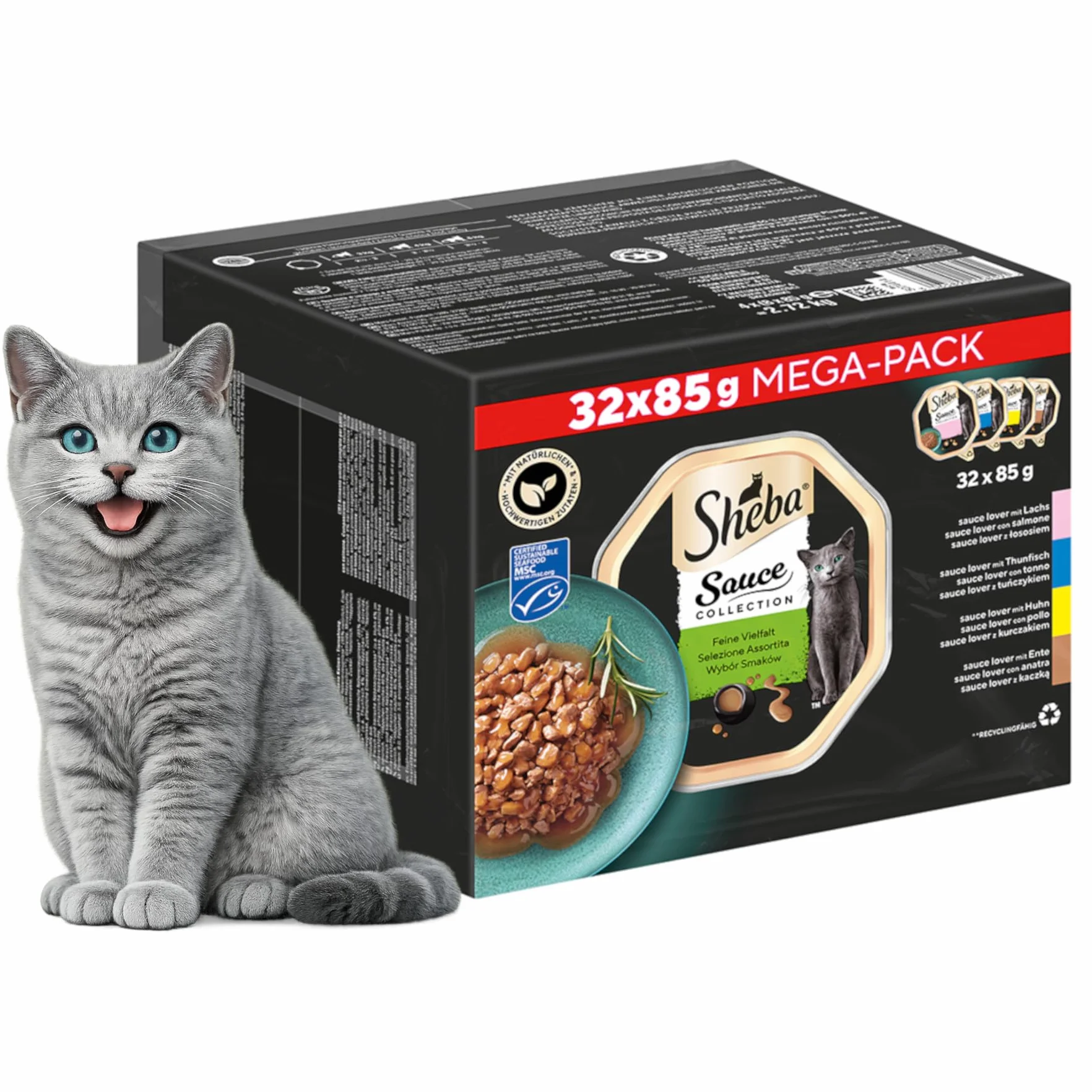 Sheba Kolekcja Sauce Collection wybór wilgotnej karmy dla kotów, 32 pojemniki 85 g