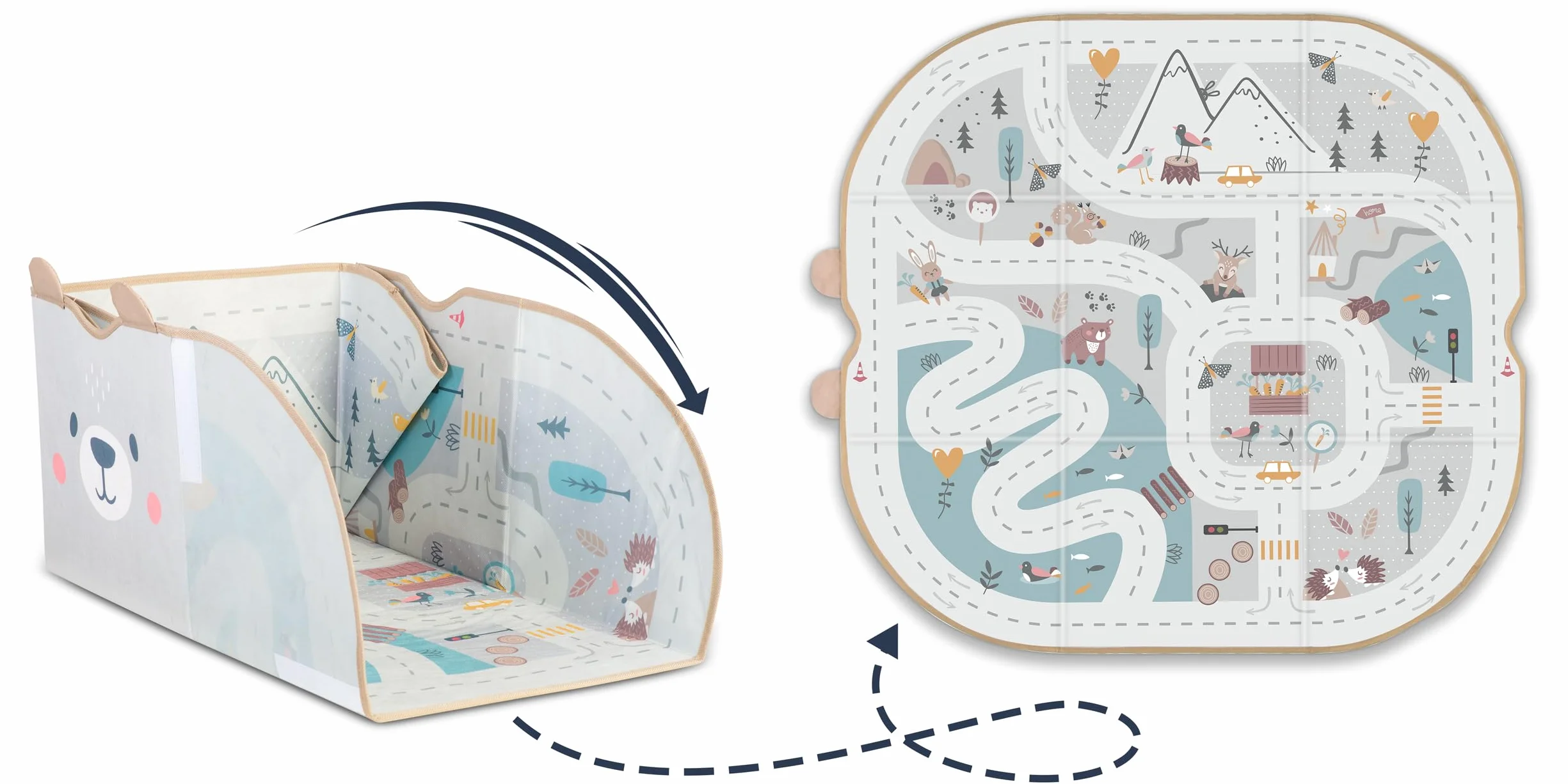 Nukido organizer 2w1 składany kosz na zabawki pojemnik mata do zabawy szary wytrzymały praktyczny design do pokoju dziecka szary