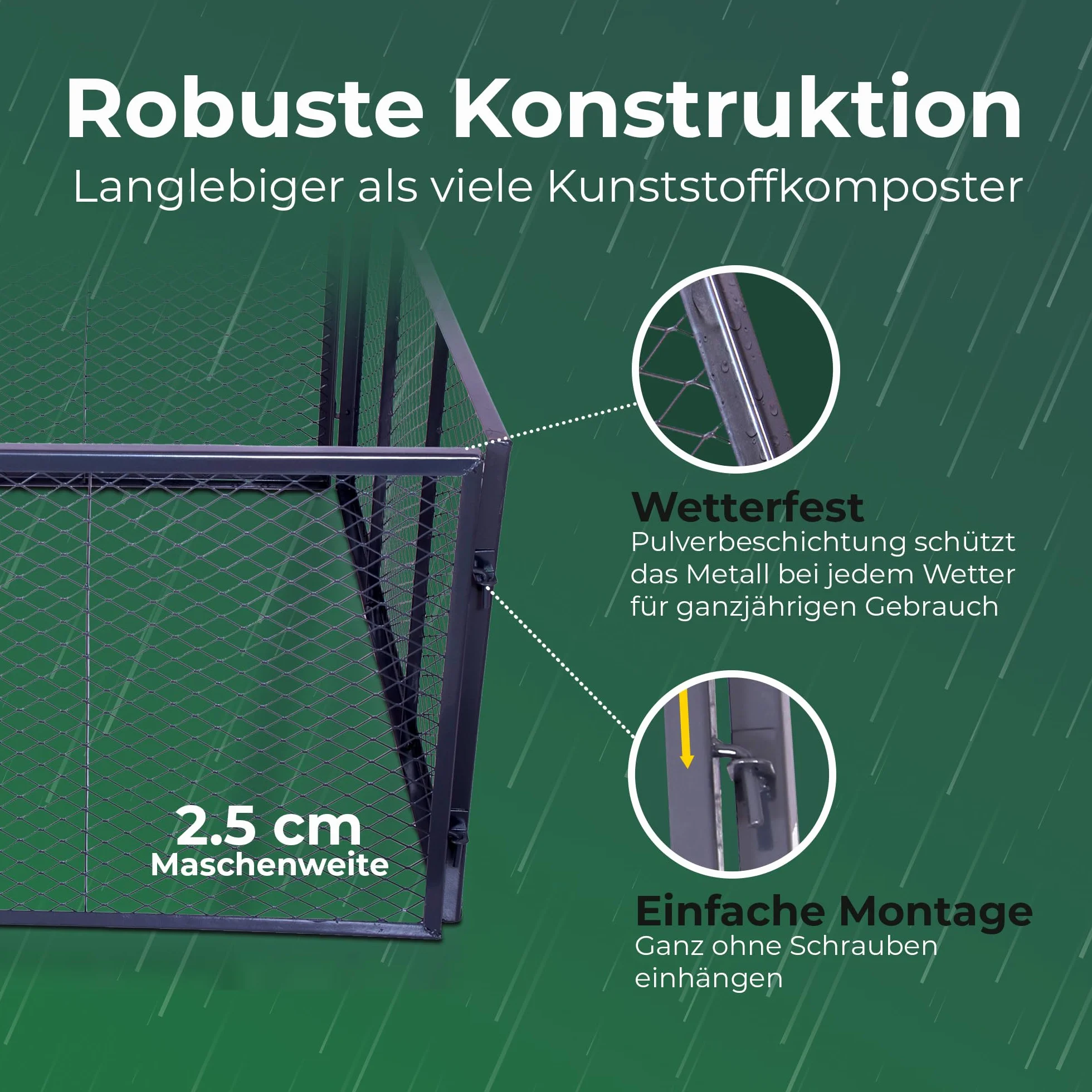 Novatool Kompostownik ogrodowy, metalowy, 100 x 100 x 50 cm, z rozszerzalnym systemem wtykowym, malowany proszkowo metalowy kompostownik o pojemności 500 litrów, druciany, kompostownik