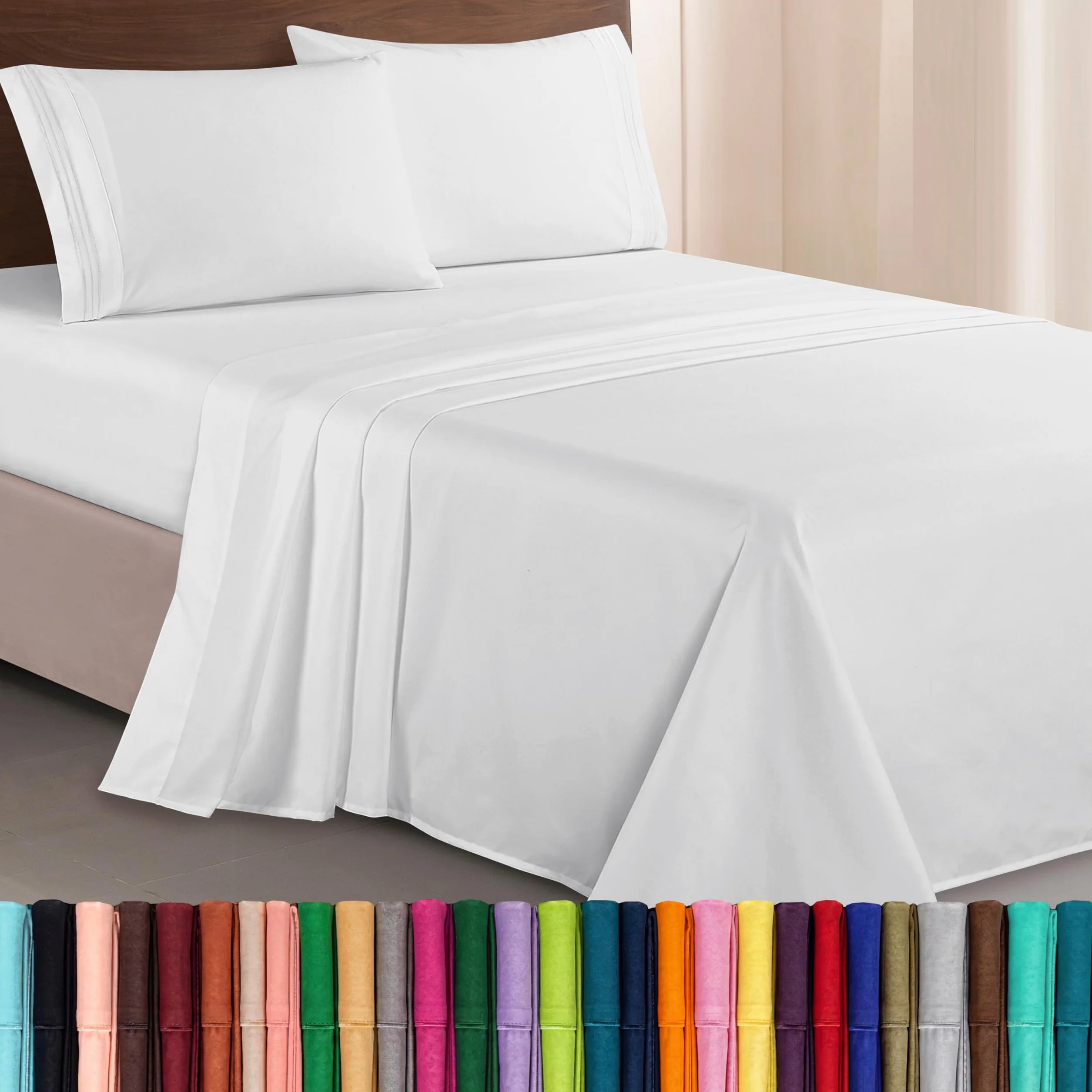 Elegant Comfort Luksusowy, gęstość 1500, komplet pościeli, 3-liniowy haft, najdelikatniejszy, hotelowy, 4-częściowy, jakości premium, odporny na zagniecenia i blaknięcie, King, biały