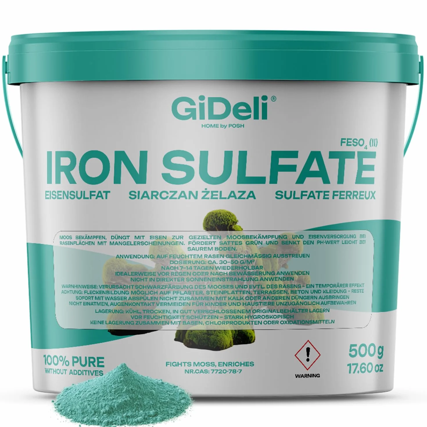 GiDeli FeSO4 siarczan żelaza, 500 g, heptahydrat hortensji, nawóz do ogrodu i rolnictwa