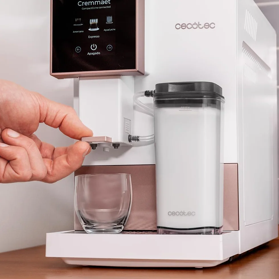 Cecotec Super automatyczny ekspres do kawy Cremmaet Compactccino Connected White Rose. 19 barów, wyświetlacz TFT i Wi-Fi, system Thermoblock, zbiornik na mleko, zbiornik na kawę 150 g, 5 poziomów