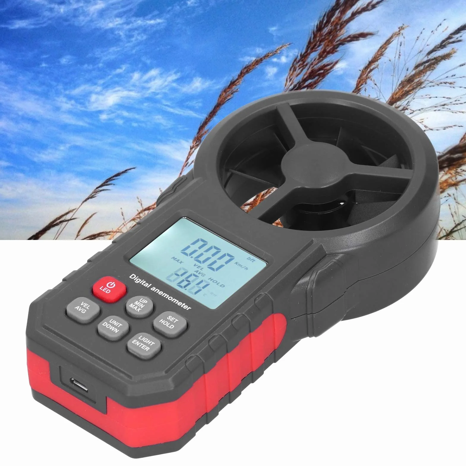 Anemometr WT87B, Anemometr Prędkości Wiatru, Anemometr Cyfrowy Bluetooth, Ręczny Tester Prędkości Wiatru 9 V z Podświetleniem LCD
