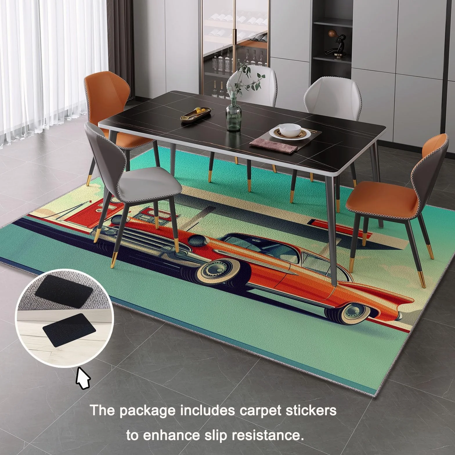 Dywan do salonu 160 x 230 cm Można prać w pralce Duży dywan Sypialnia Dorosły Retro Samochody Stacje Obsługiwane Miękkie Łóżko Downhill Dekoracja Sypialni Jedzenie, Czerwony