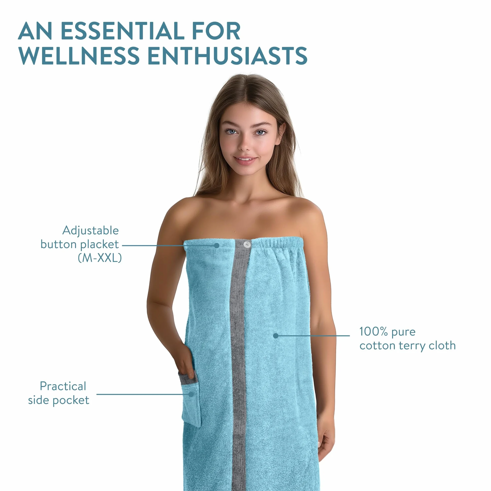 JEMIDI Kilt do sauny frotte, sarong, M-XXL, damski, 100% bawełna, kilt do sauny, ręcznik do sauny (damski, miętowy/szary)