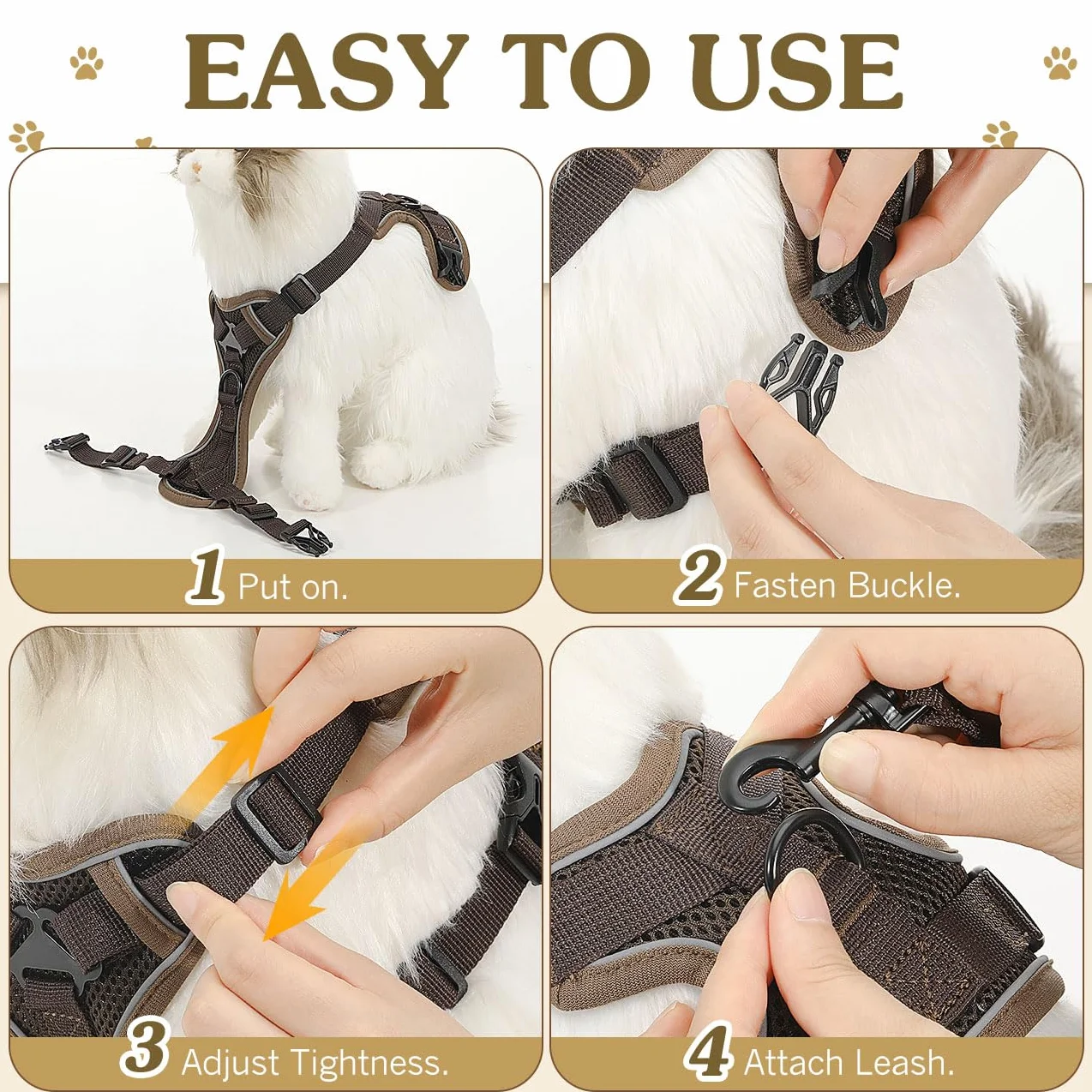 VavoPaw Cat Harness and Leash Set for Walking, Adjustable Kitten Vest Harness with Reflective Strip Breathable Mesh, Escape Proof Soft Pet Safety Vest for Cats, Kittens, Puppies, M Coffee