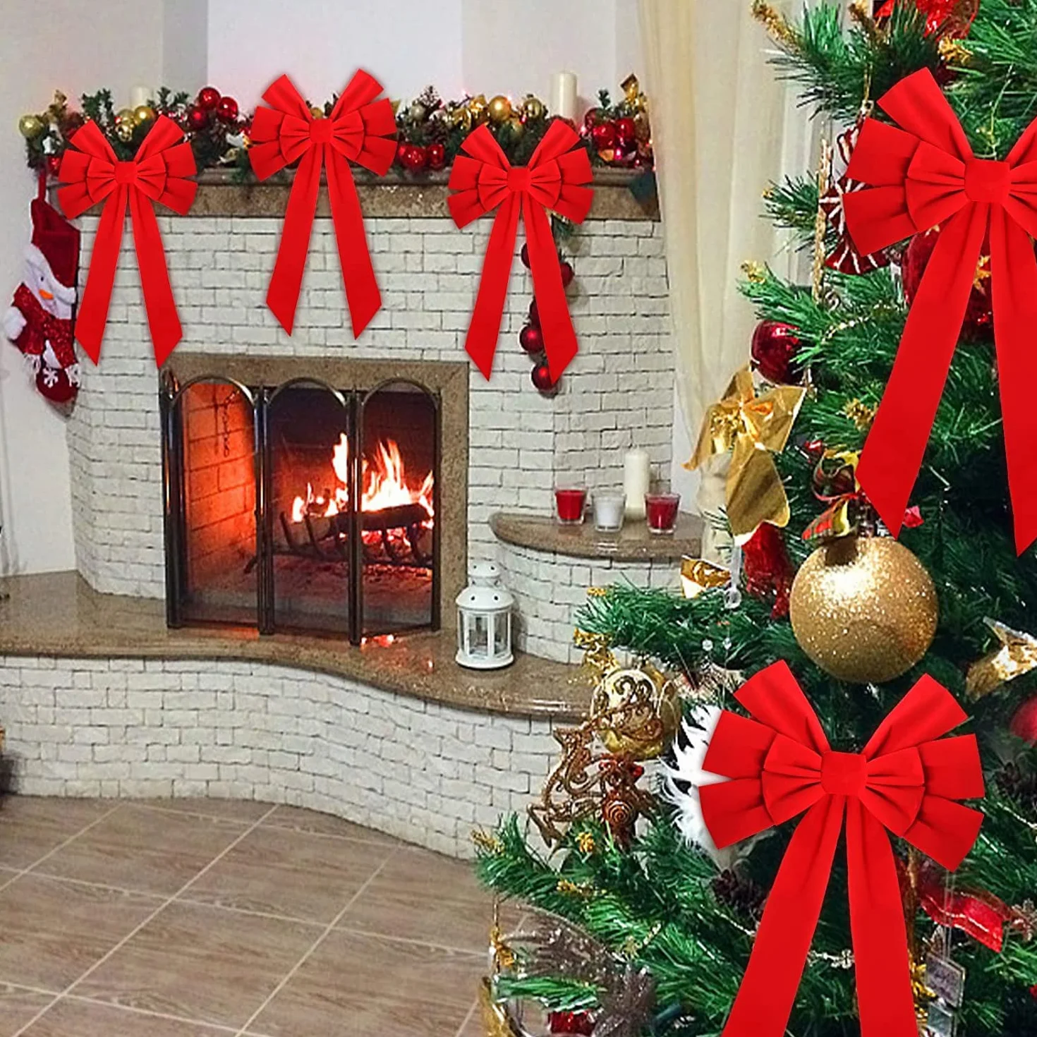 KAHEIGN Aksamitna kokarda bożonarodzeniowa, 90 cm x 45 cm, duże czerwone kokardki na drzwi, kokarda, wieniec bożonarodzeniowy, kokarda, opakowanie festiwalowe, na choinkę, kominek, dekoracje do drzwi