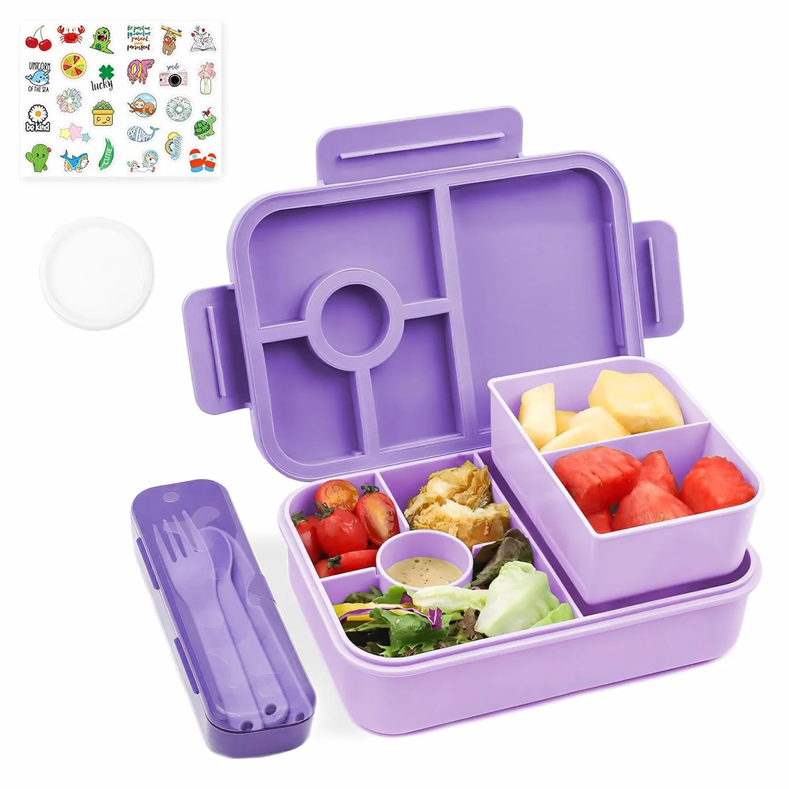 Bugucat Pudełko śniadaniowe dla dzieci z przegródkami, 1300 ml, szczelne, z 5 przegródkami, Bento Box dla dorosłych, pudełko śniadaniowe dla chłopców i dziewczynek, fioletowe
