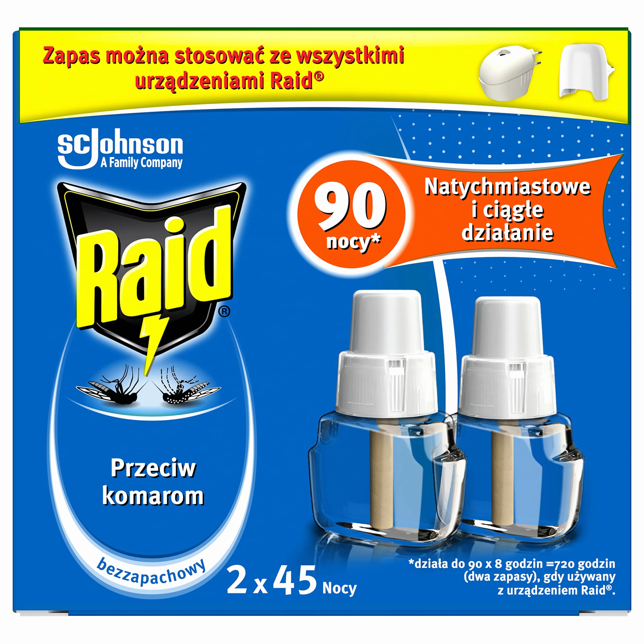 Raid Przeciw Komarom, Wkład z Płynem Owadobójczym, Bezzapachowy, 27 ml, 45 Nocy