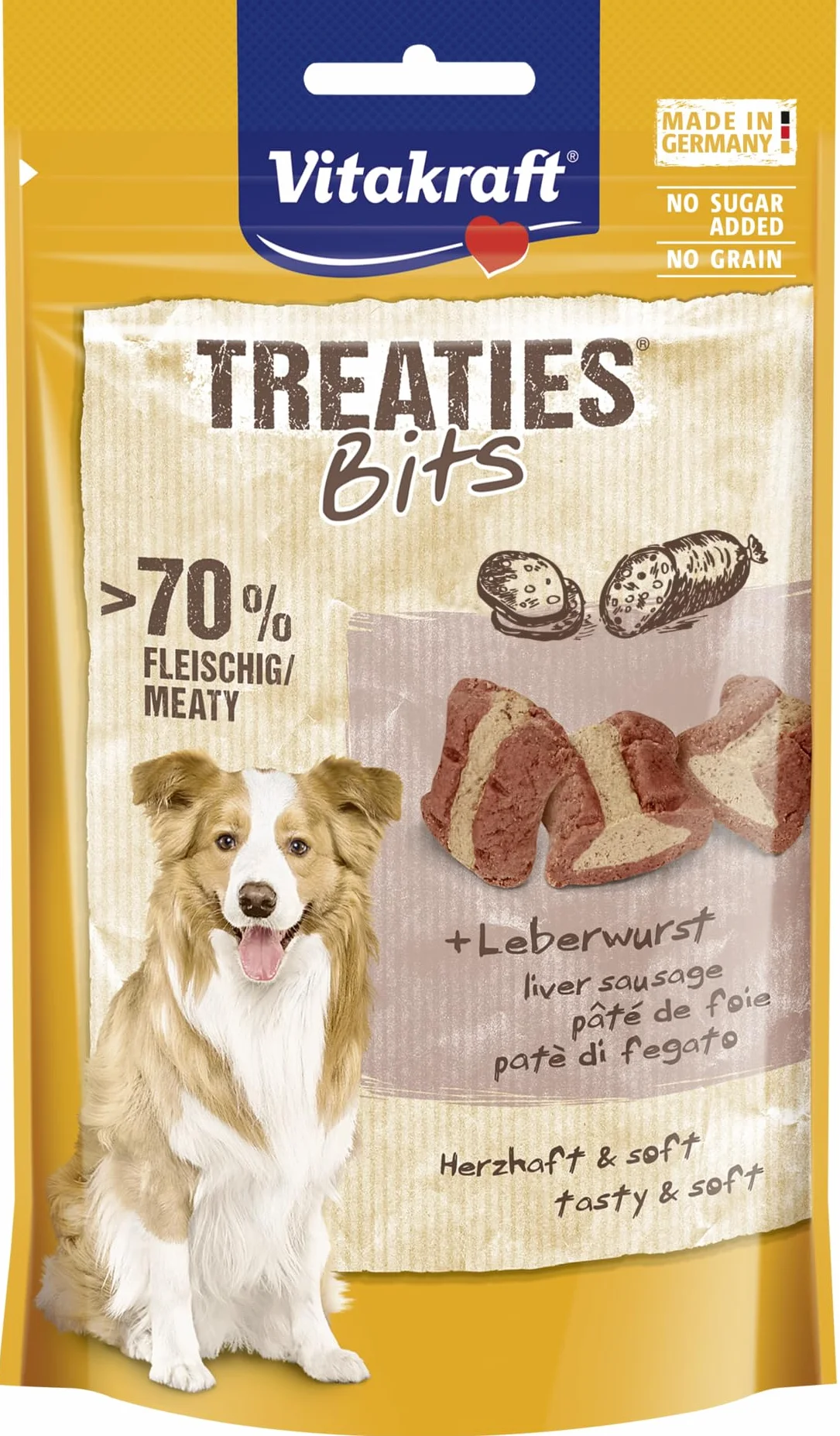 Vitakraft Treaties Bits, przysmak dla psa, z wątróbką, z dużą zawartością mięsa, idealna jako nagroda i trening, bez dodatku cukru i zbóż (1 x 120 g)