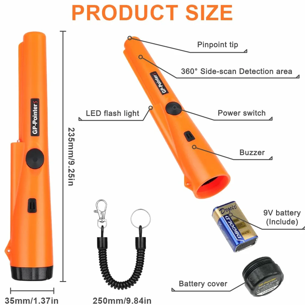 Flintronic Pinpointer, wykrywacz metalu, przenośny wykrywacz metali 360°, wodoodporny ręczny wskaźnik pinpointer, z diodami LED i kaburą, narzędzie do wykrywania metali do lokalizowania złota, monet