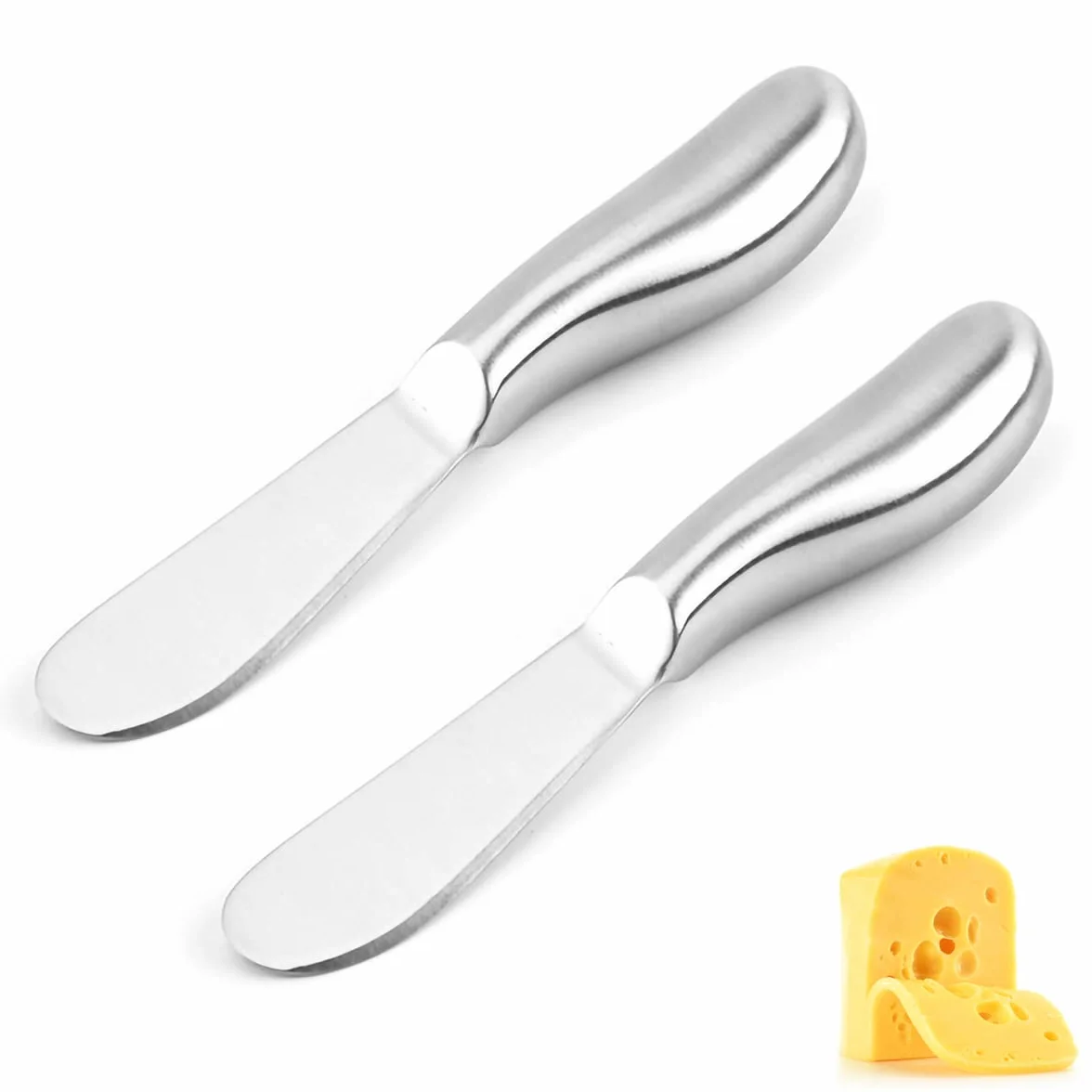 2 szt. Nóż do masła, zestaw noży do masła kuchennego, zestaw noży do serów z ergonomicznym wydrążonym uchwytem, nóż śniadaniowy do rozsiewacza sera (srebrny)