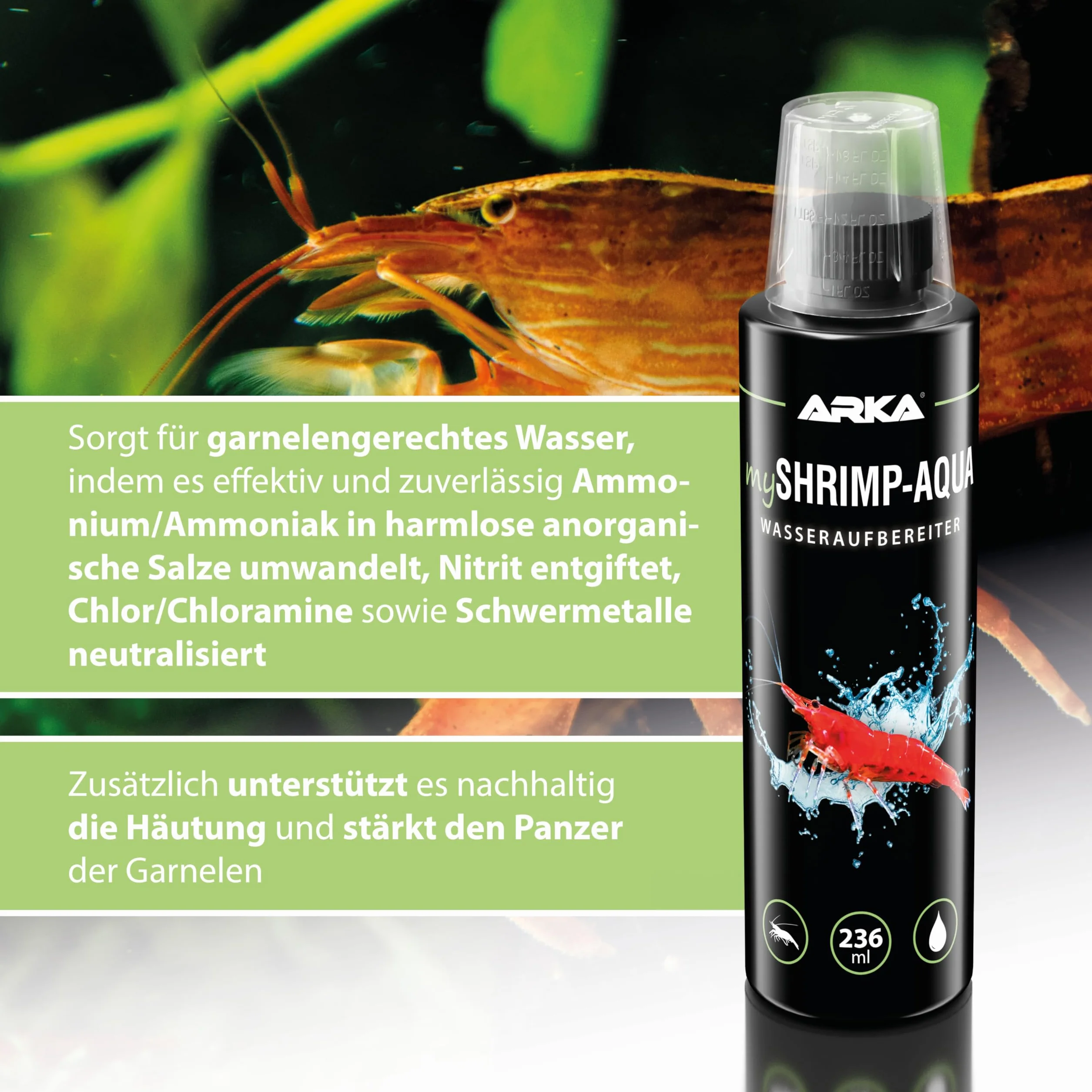 ARKA mySHRIMP-Aqua – 236 ml – uzdatniacz wody do akwariów słodkowodnych z krewetkami, zapewnia odpowiednią wodę w akwarium słodkowodnym
