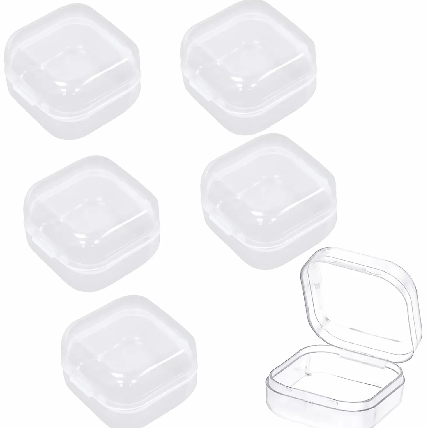 Luxiremi Małe kwadratowe, przezroczyste pudełka plastikowe, 6 sztuk, z pokrywką, pudełko do przechowywania tabletek, pereł, rzemiosła, małych przedmiotów, biżuterii