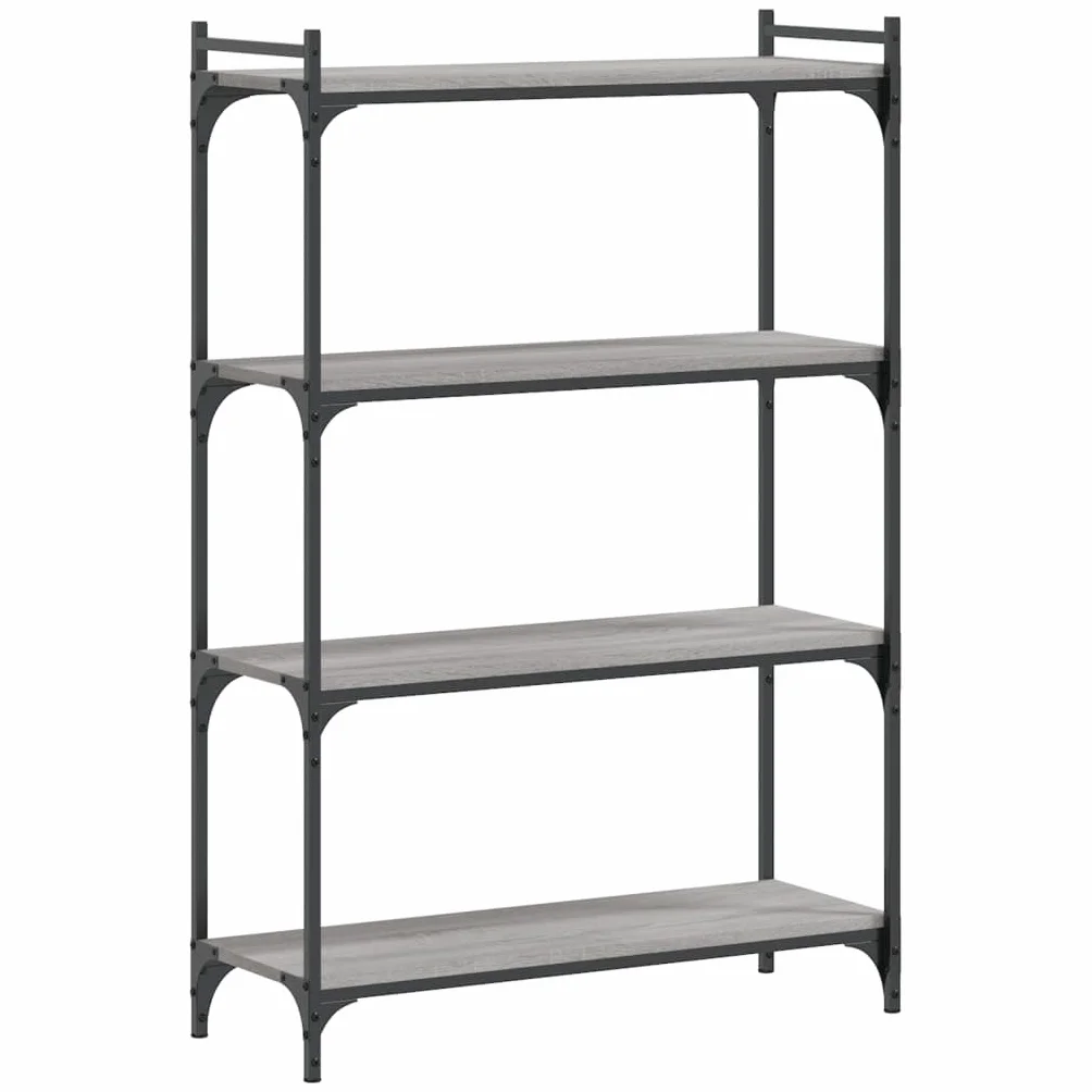 Homgoday Regał na książki, 4 półki, stojący, biurowy, magazynowy, do przechowywania, regulowane nogi, do salonu, gabinetu, biura, szary, Sonoma, 80 x 30 x 120 cm, materiał drewnopochodny