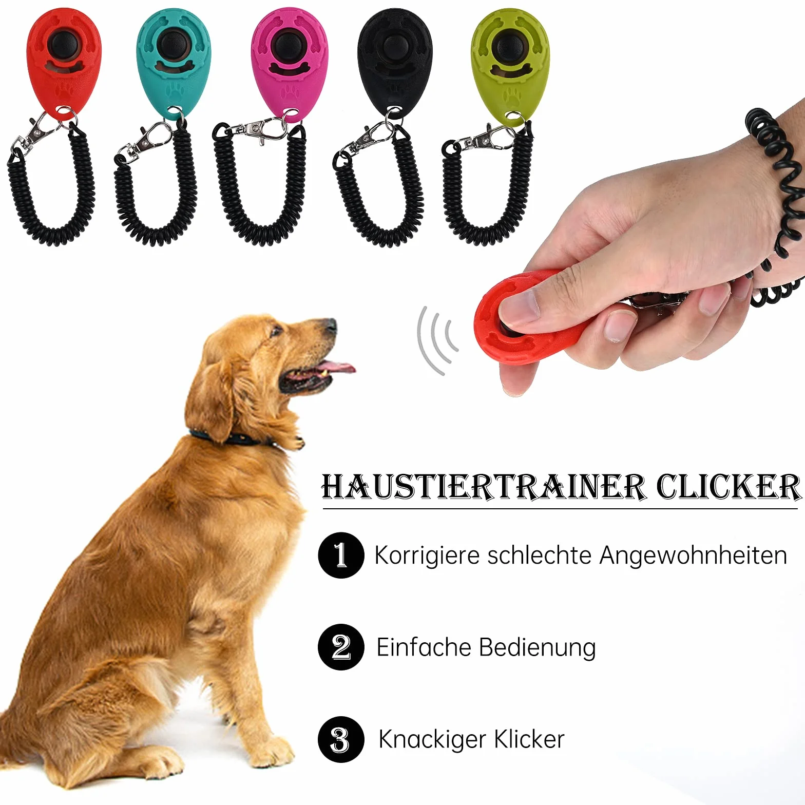 Faburo Profesjonalny clicker 5-częściowy zestaw do treningu clicker dla psów, kotów, koni