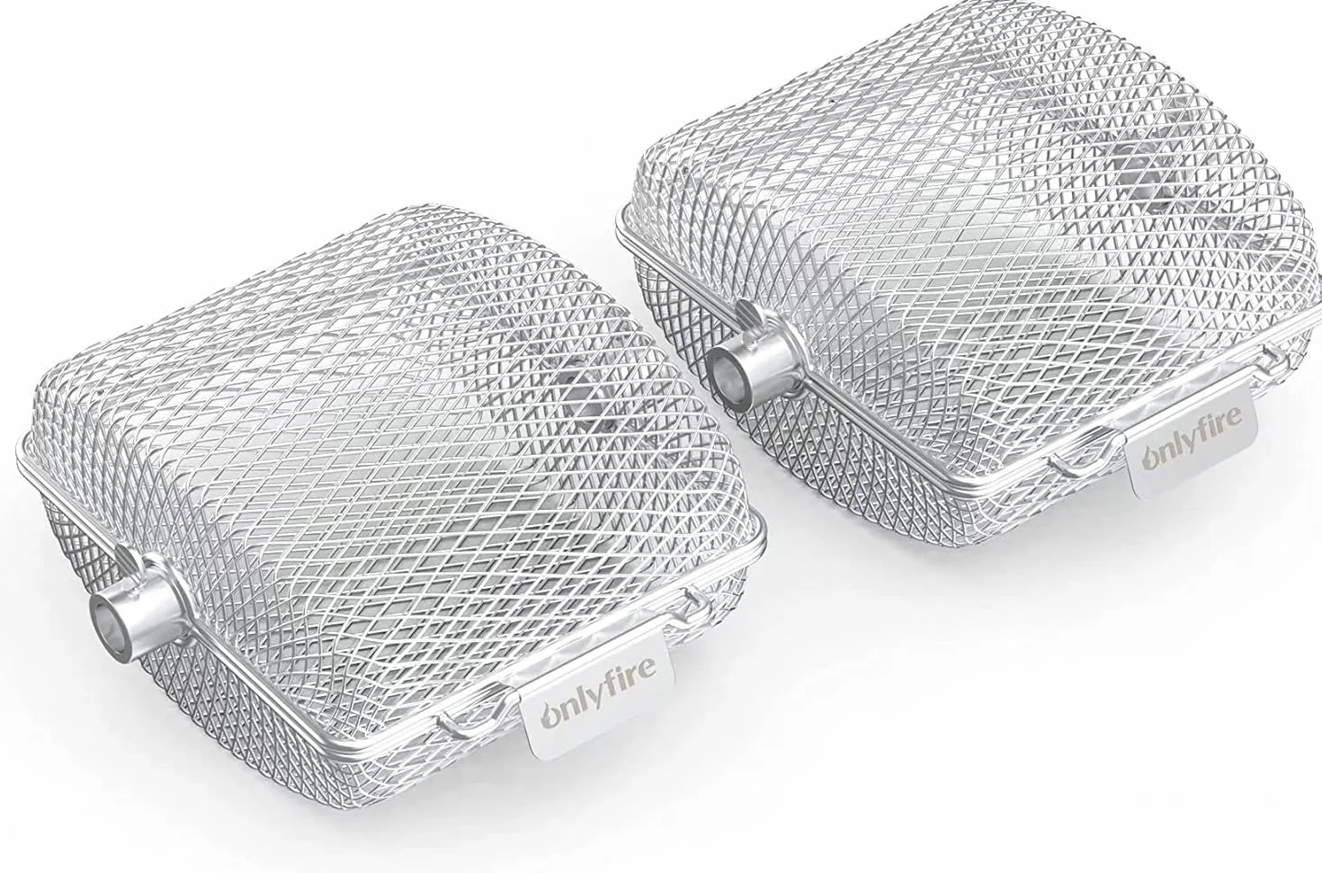 Onlyfire 2-pak koszyk na grill z rożnem, Stal nierdzewna/Mały rozmiar 17 * 15 * 9 cm, Pasuje do większości grilli na węgiel i gaz