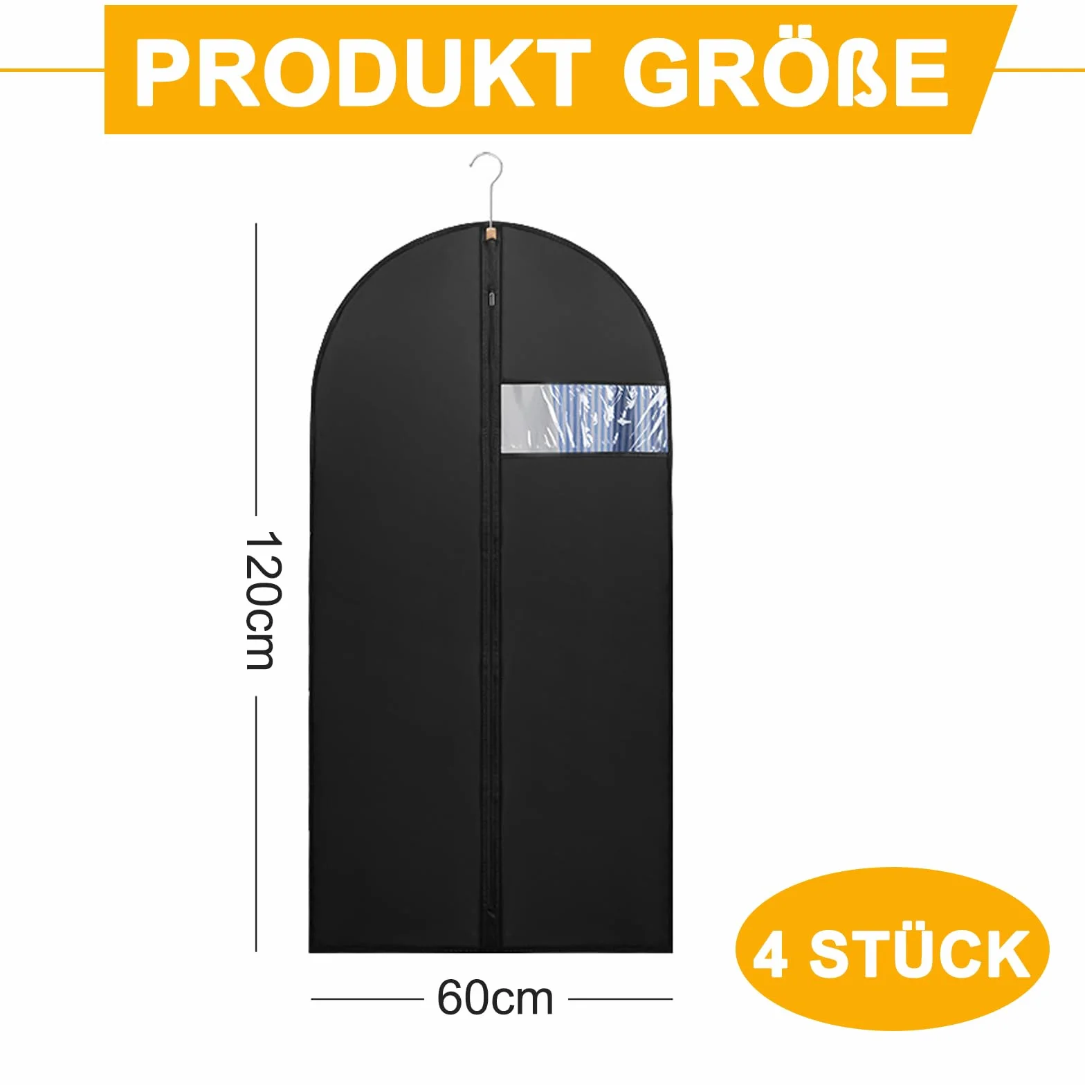 Worek na ubrania 120 x 60 cm, 4 sztuki worków na ubrania z zamkiem błyskawicznym, składany worek na ubrania, oddychający, pyłoszczelny, odporny na mole, pokrowce na koszule, garnitury i sukienki