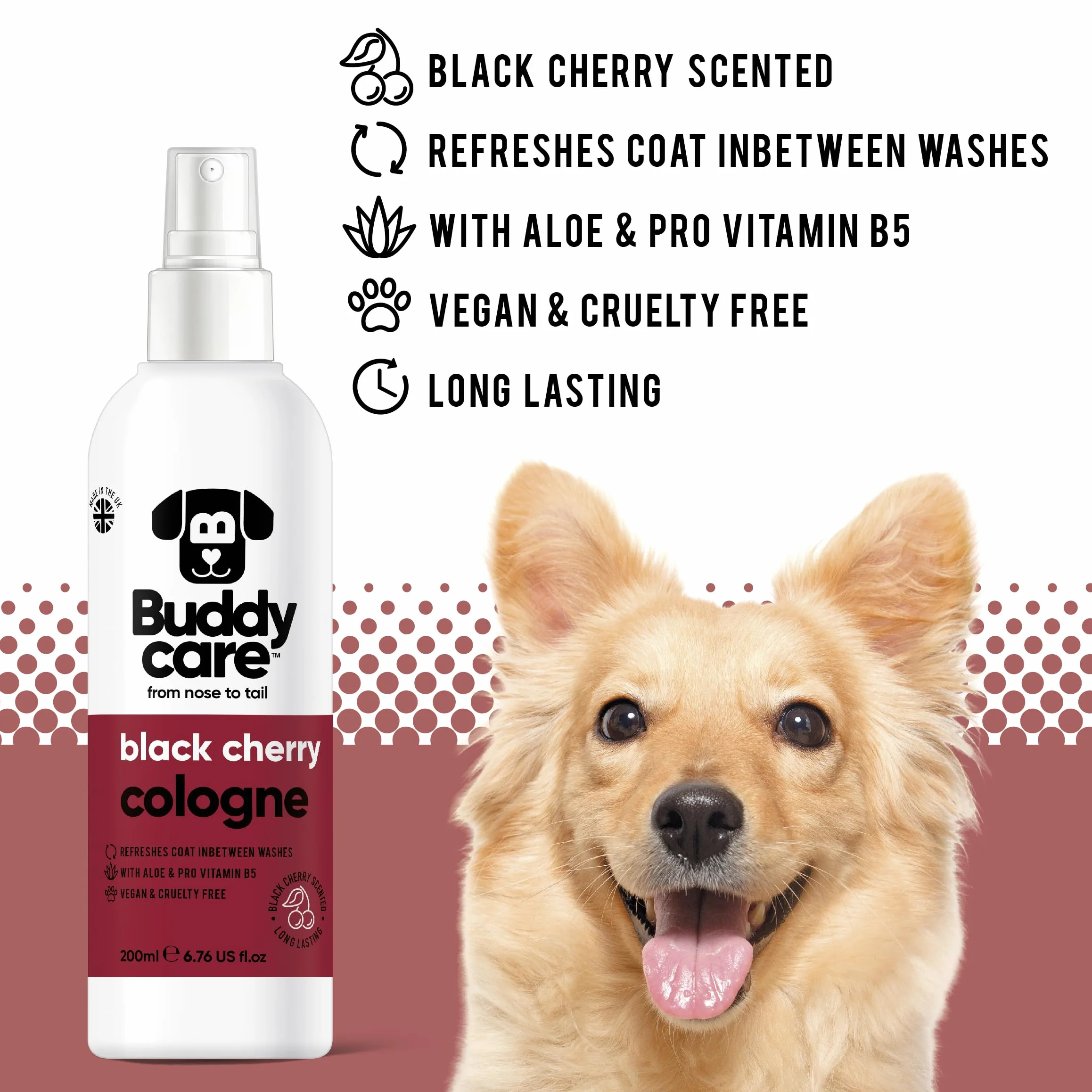 Buddycare Pies Coloński 200 ml czarna wiśnia odświeża między myciami psa