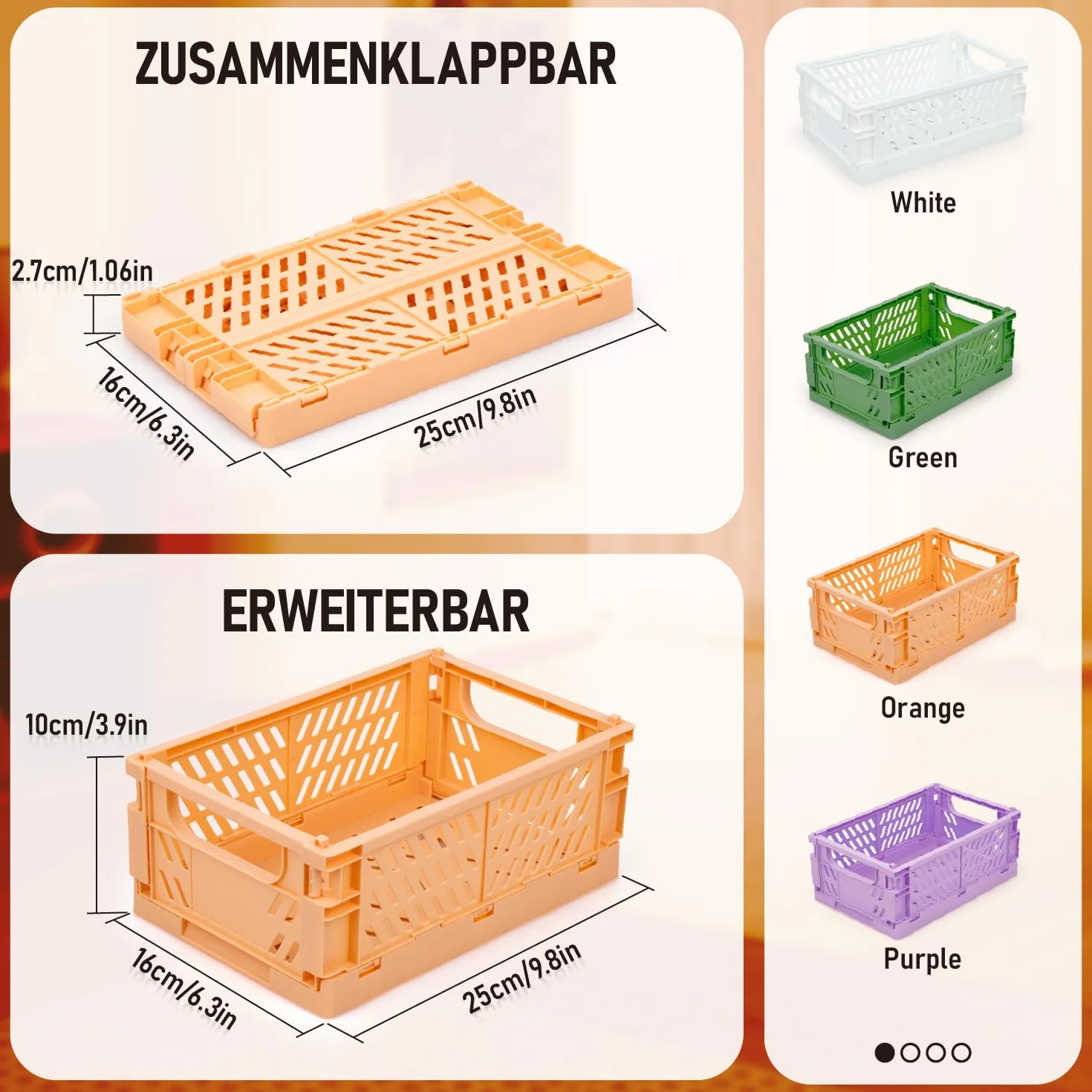 iHomara Składany kosz do przechowywania, 4-częściowy organizer, kosz do przechowywania (25 x 16 x 10 cm), możliwość sztaplowania, kosz organizacyjny do domu i biura