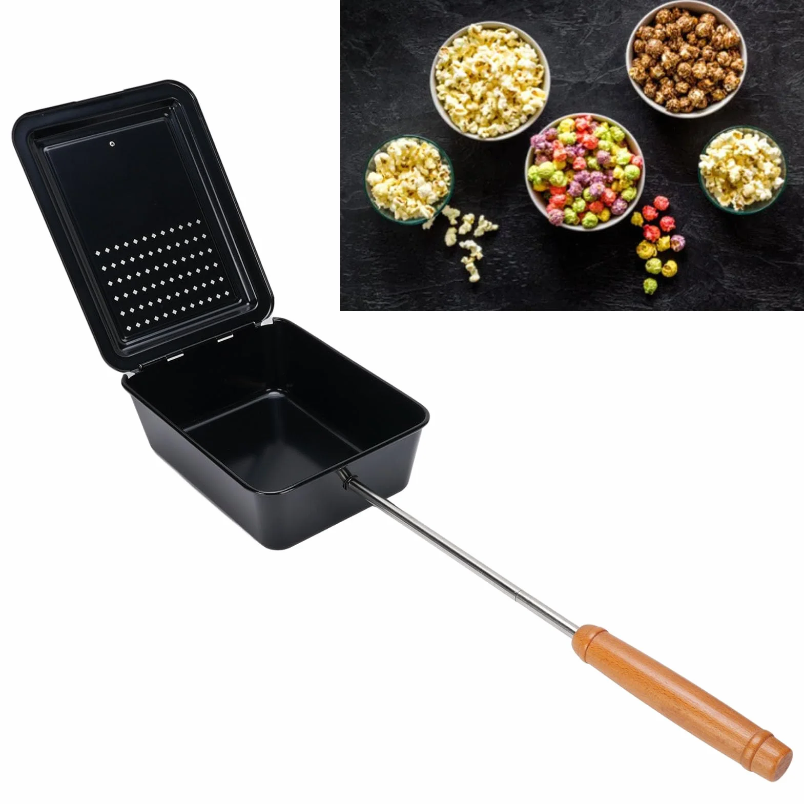 Maszyna do Popcornu Campfire, Nieprzywierająca Tacka do Popcornu z Wyjmowanym Uchwytem do Grilla, Kuchenki i Ogniska, Tradycyjna Shake and Pop, do Podwórek, na Kemping, Spotkania