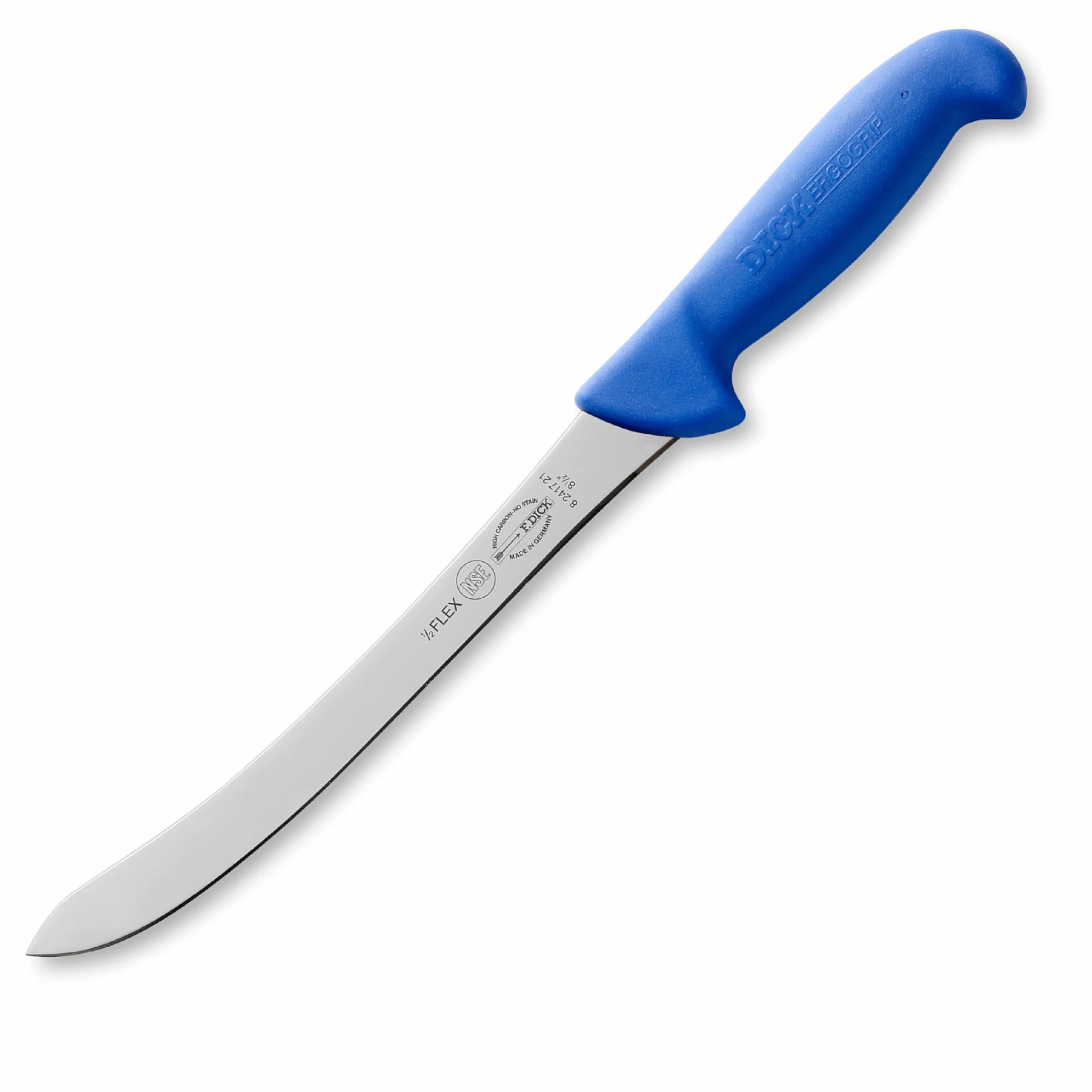 F. DICK Nóż do filetowania ryb, ErgoGrip (nóż do filetowania z ostrzem 21 cm, stal X55CrMo14, nierdzewna, 56° HRC) 82417211, niebieski