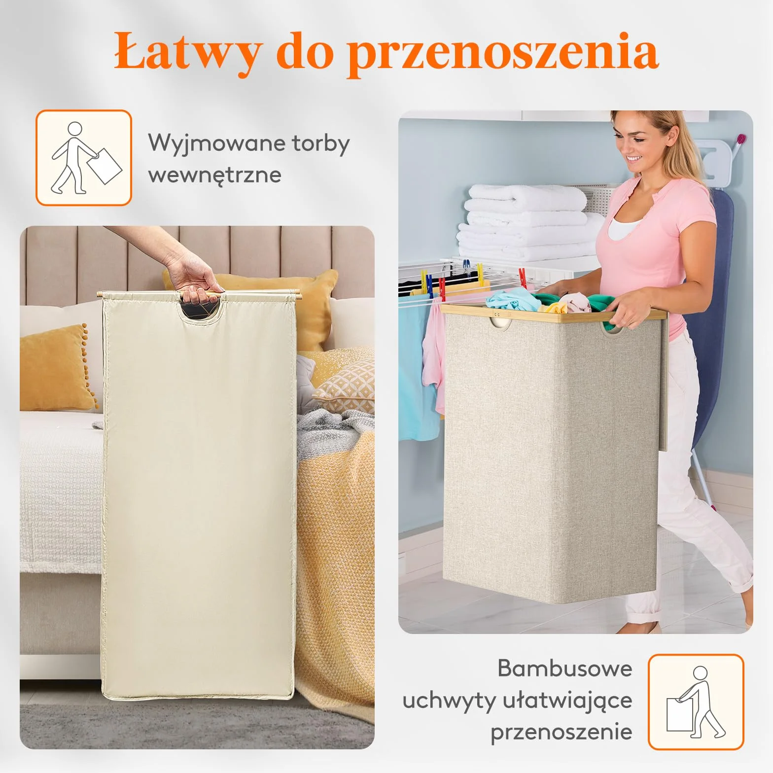 Lifewit 170L Potrójny Kosz na Pranie z Pokrywą, Bardzo Duży Bambusowy Kosz na Brudne Ubrania, 3-Sekcyjny Kosz na Pranie do Pralni i Sypialni z 3 Wyjmowanymi Wkładkami i Workami,Beżowy