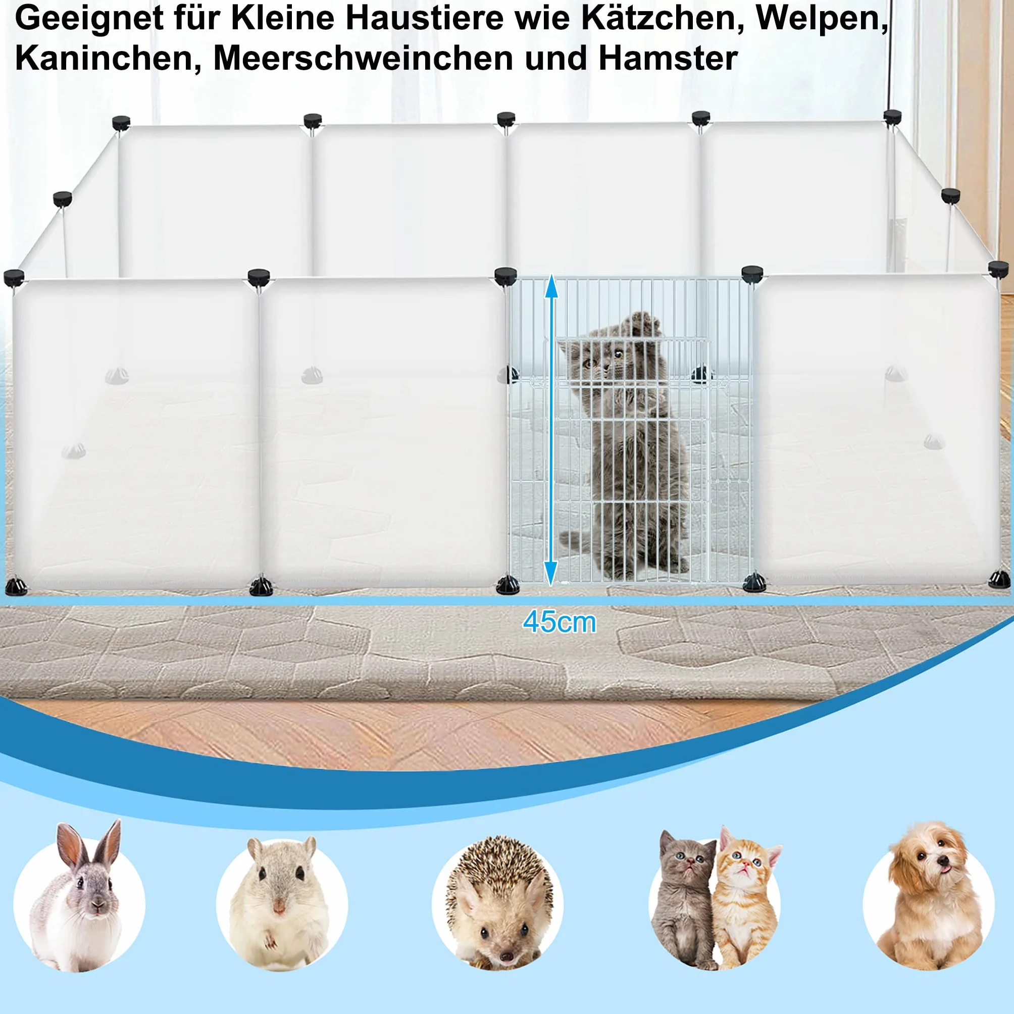 wybieg dla królików z tworzywa sztucznego, w zestawie z drzwiczkami dla świnek morskich, klatka dla małych zwierząt, wybieg dla szczeniaków, 145 x 75 x 48 cm