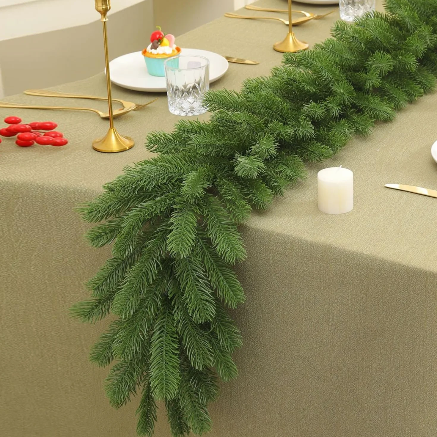 Sztuczna girlanda bożonarodzeniowa z drewna sosnowego, z tworzywa sztucznego, 180 cm, girlanda bożonarodzeniowa na schody, stół, ścianę, dekoracja bożonarodzeniowa do wewnątrz i na zewnątrz