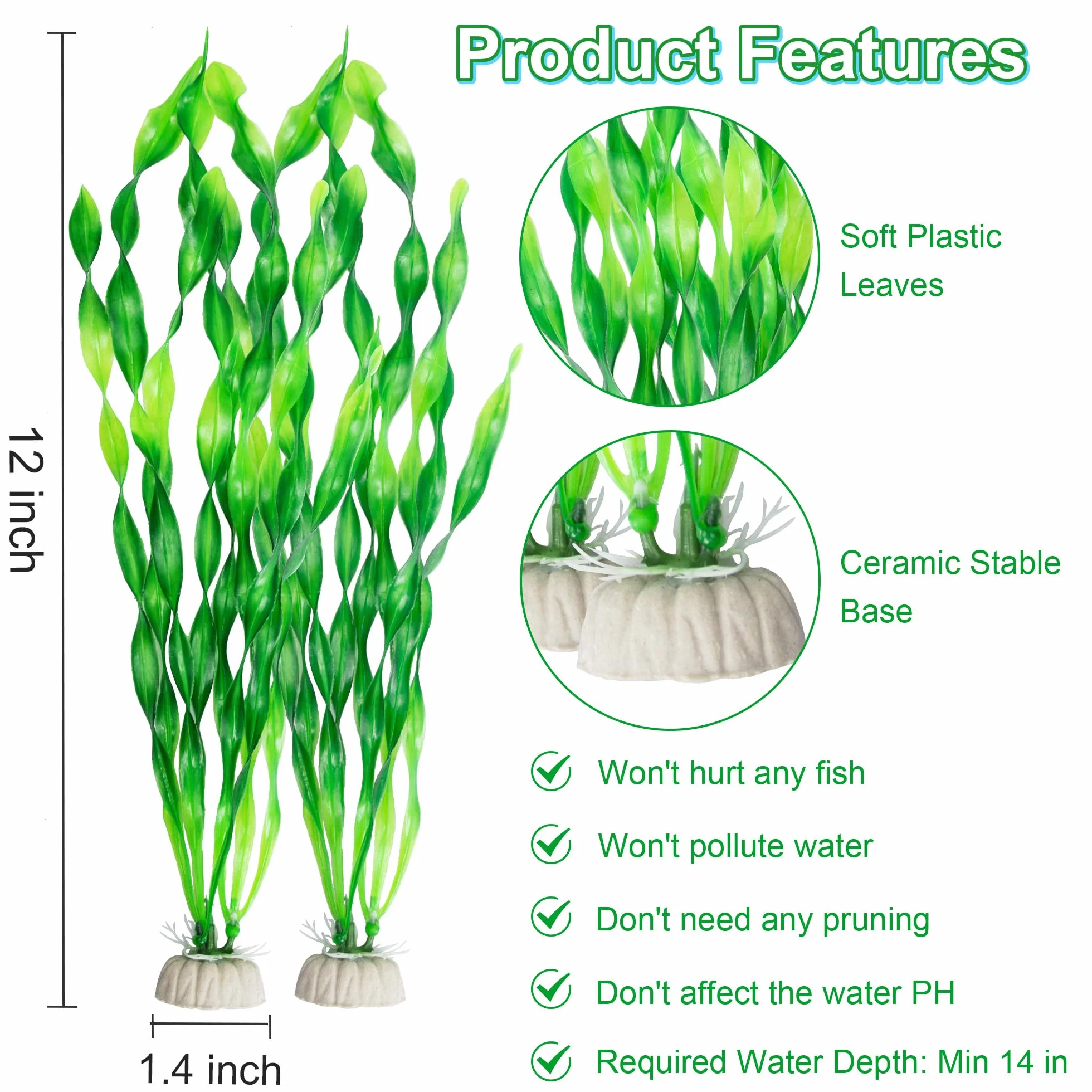 MyLifeUNIT Artificial Seaweed Aquarium Plants 10 PCS Green Plastic Fish Tank Decorations