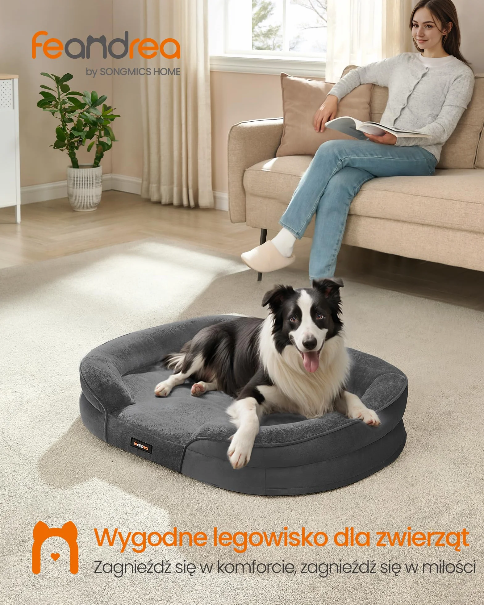 Feandrea legowisko ortopedyczne dla psa 91 x 68 x 18 cm wodoodporne łupkowo-szary