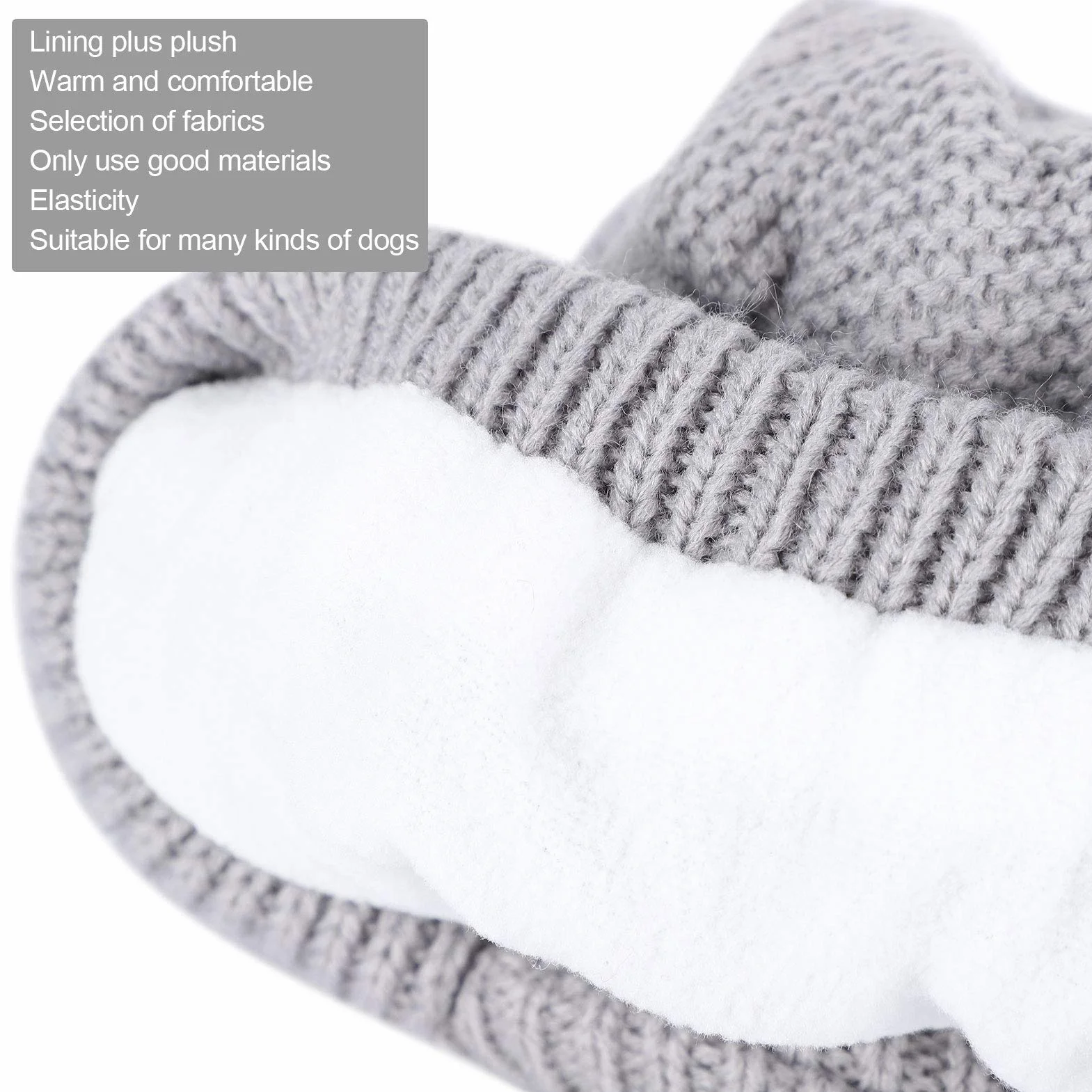 Czapka dla psa z wzorem uszu królika, dzianinowa, zimowa, dla psów 15-25 kg, szary