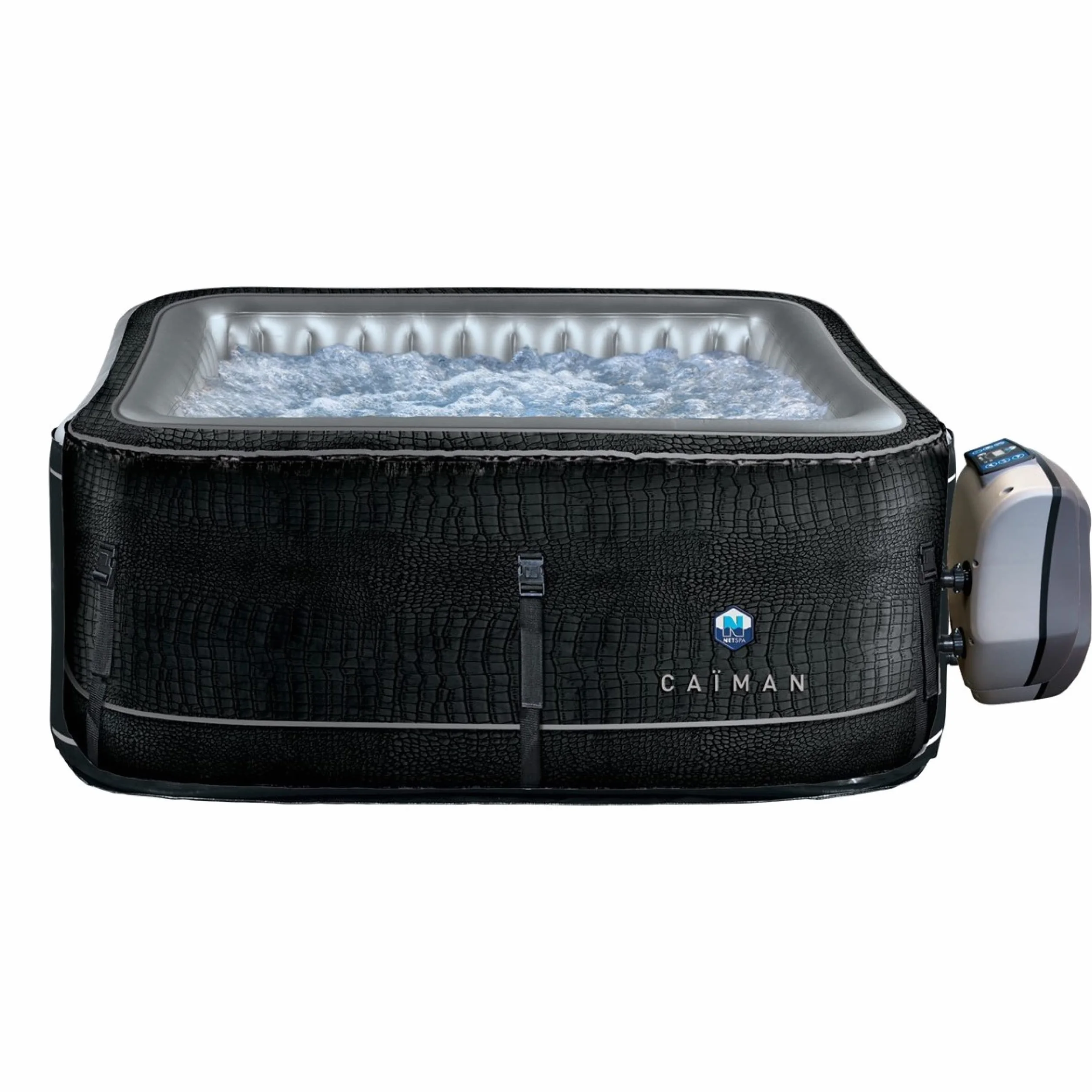 NetSPA - Kwadratowy nadmuchiwany SP-CAM130D - 4 osoby - 168X70Cm - Powłoka PVC laminowana sztuczna skóra - Pokrowiec z efektem krokodyla - Podszewka wewnętrzna perła - montaż 15 minut