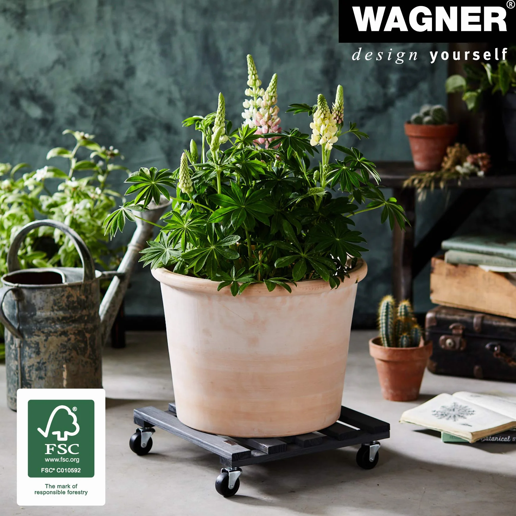 Wagner Wałek do roślin PALETTI 38 x 38 x 9,5 cm, do użytku na zewnątrz i wewnątrz, z litego drewna FSC®, antracytowy, nośność 120 kg, wyprodukowano w UE – 20042201