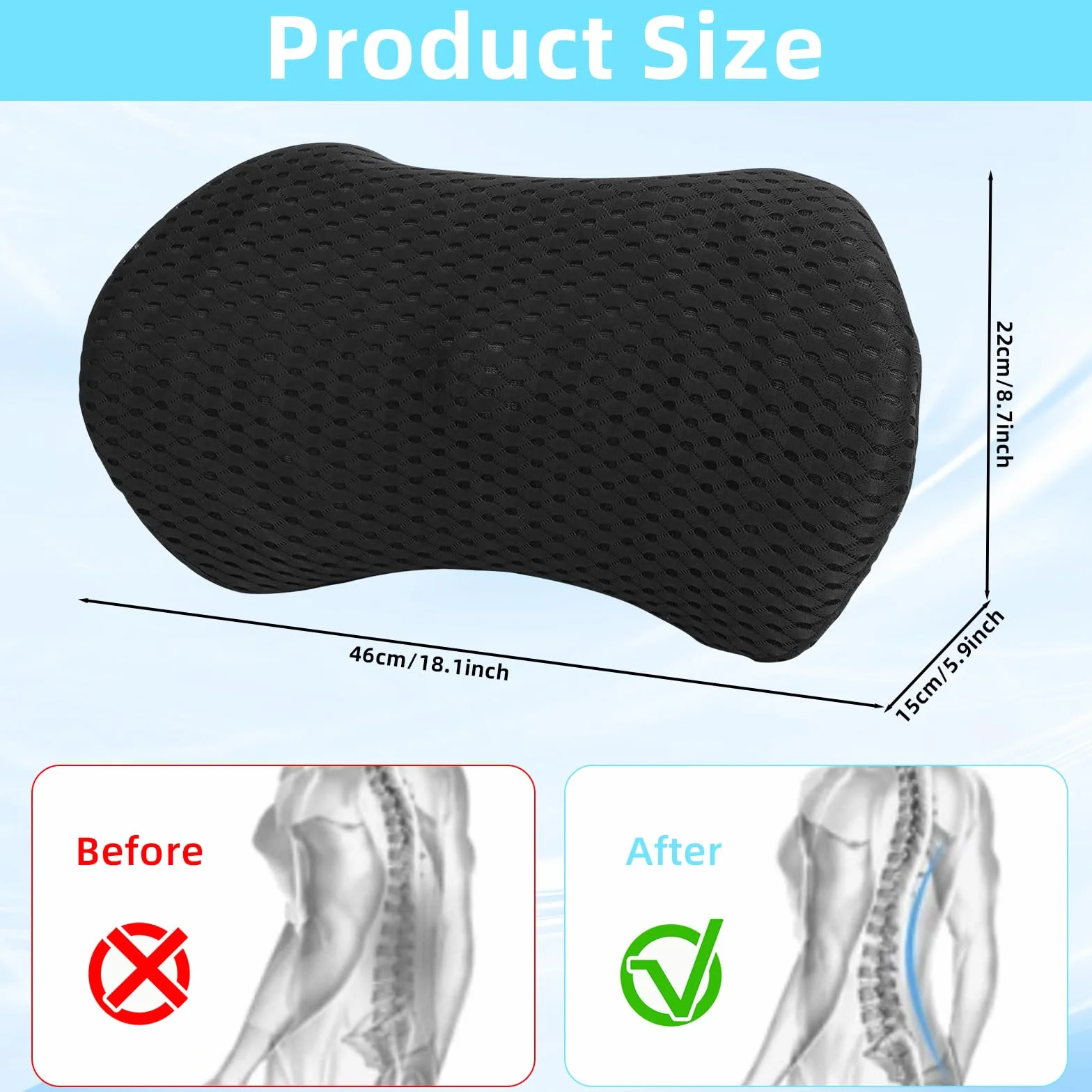 Poduszka lędźwiowa, ergonomiczna poduszka lędźwiowa, poduszka pod plecy z regulowanym paskiem, pianka z pamięcią kształtu, poduszka podpierająca okolice lędźwiowe do fotela biurowego i fotela