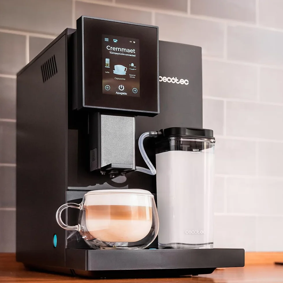 Cecotec Ręczny ekspres do kawy i Cappuccino Cremmaet Compactccino Connected. 30 odmian, zbiornik na mleko 400 ml, zbiornik na wodę 1,1 l, ekran TFT, Wi-Fi, pompa 19 bar, termoblok