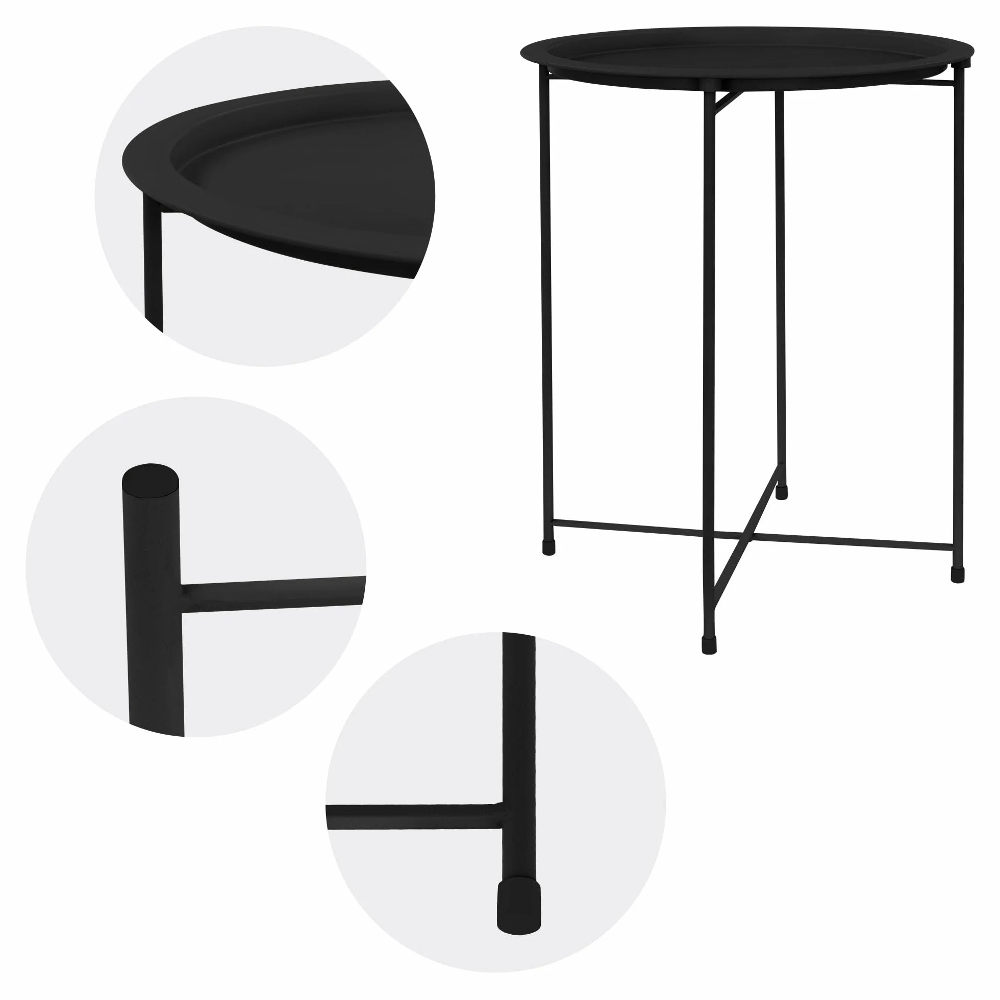 ML-Design Stolik boczny okragly Ø43xH52 cm wykonany z metalu, czarny, stolik kawowy z wyjmowana taca, skladany, stabilny, stolik do salonu stolik kawowy stolik nocny stolik ogrodowy