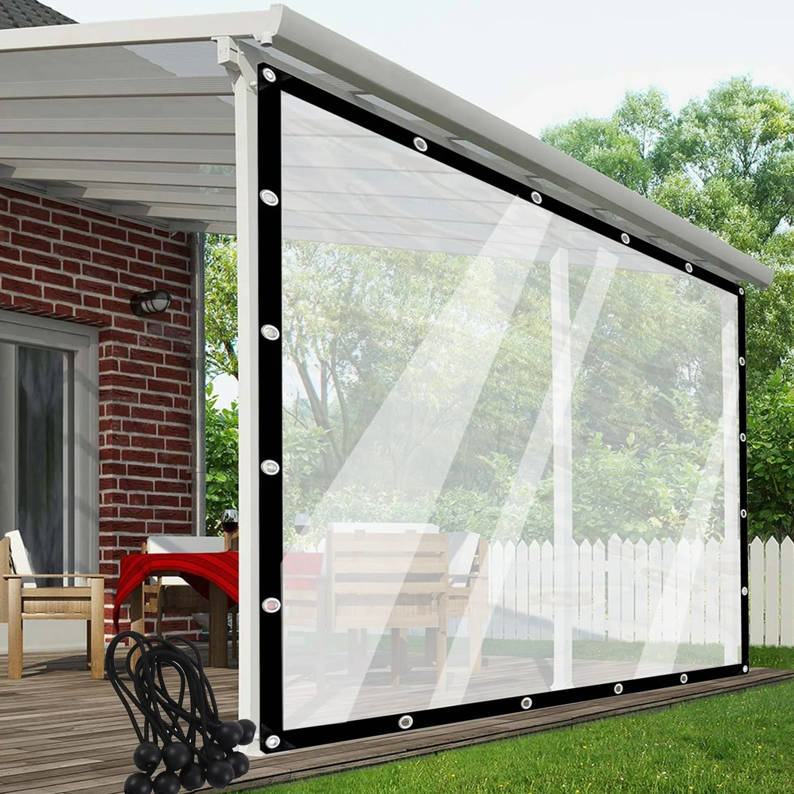 Pergola Przezroczyste Panele Boczne Z Plandeki Zasłona Zewnętrzna Wodoodporna Przezroczysta Plandeka, z Przelotkami, z Możliwością POCHY (Color : Clear, Size : 2x2m)